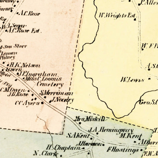 Vintage Map of Suffield, Connecticut, 1869
