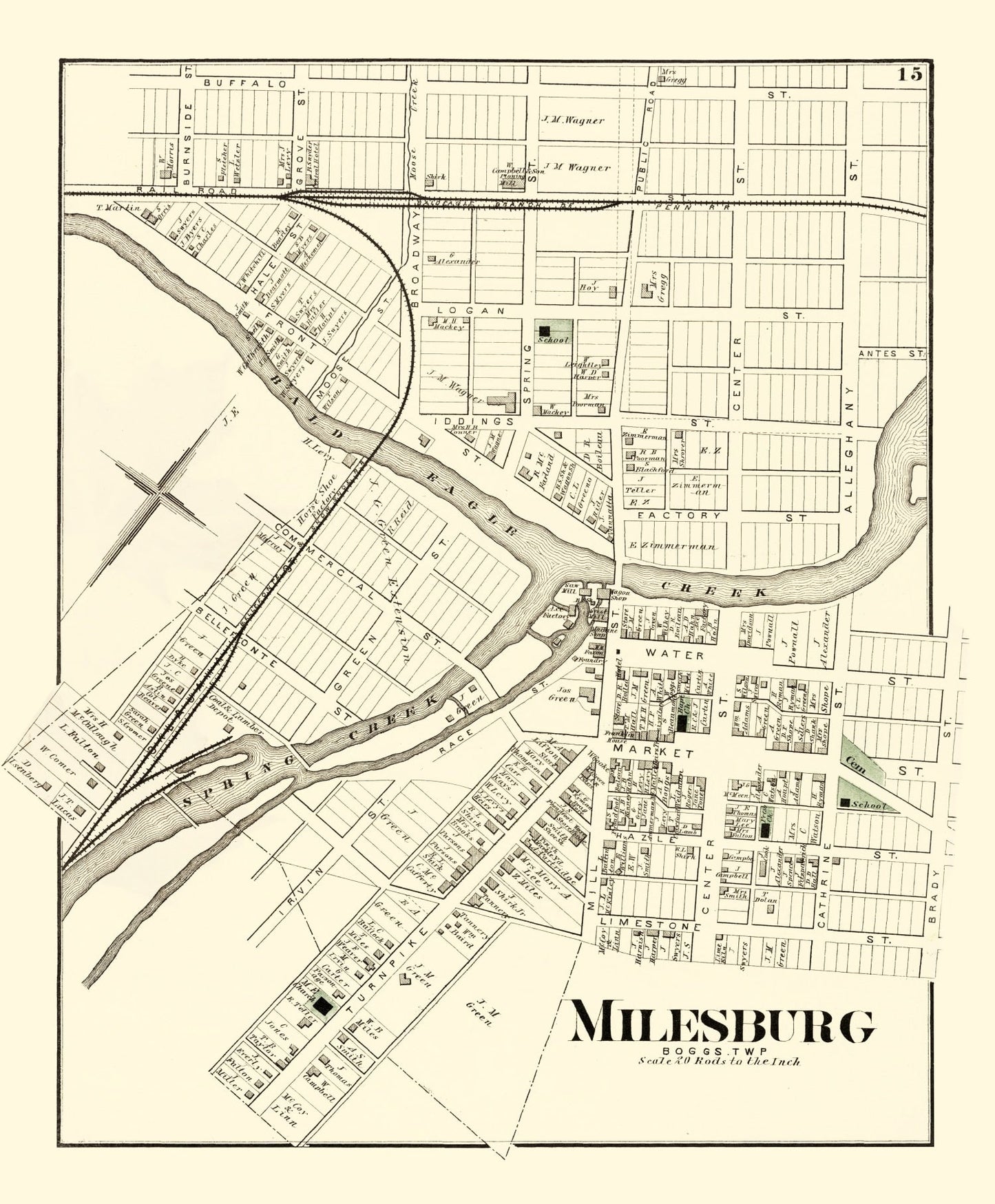 Vintage Map of Milesburg, Pennsylvania, 1874