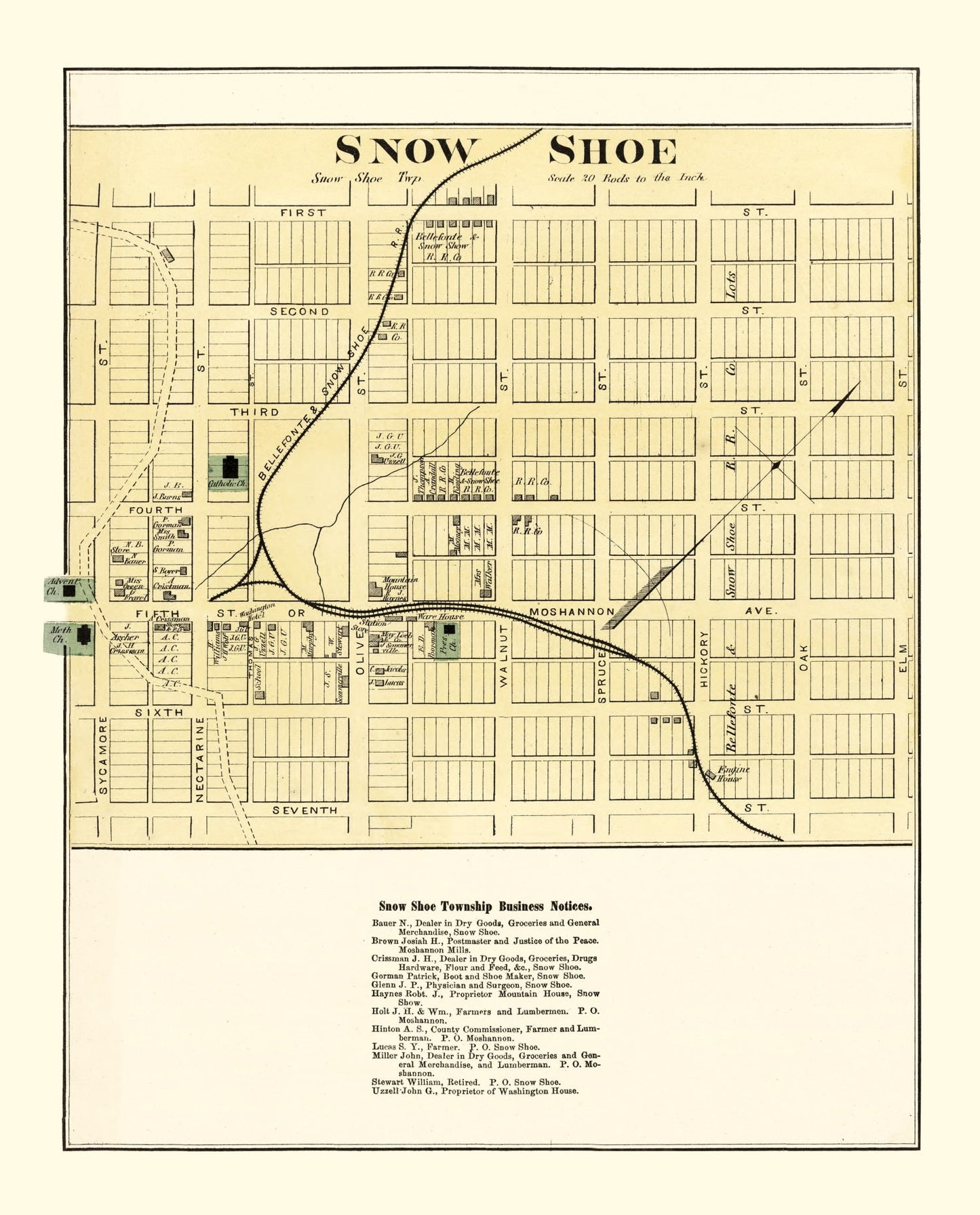 Vintage Map of Snow Shoe, Pennsylvania, 1874