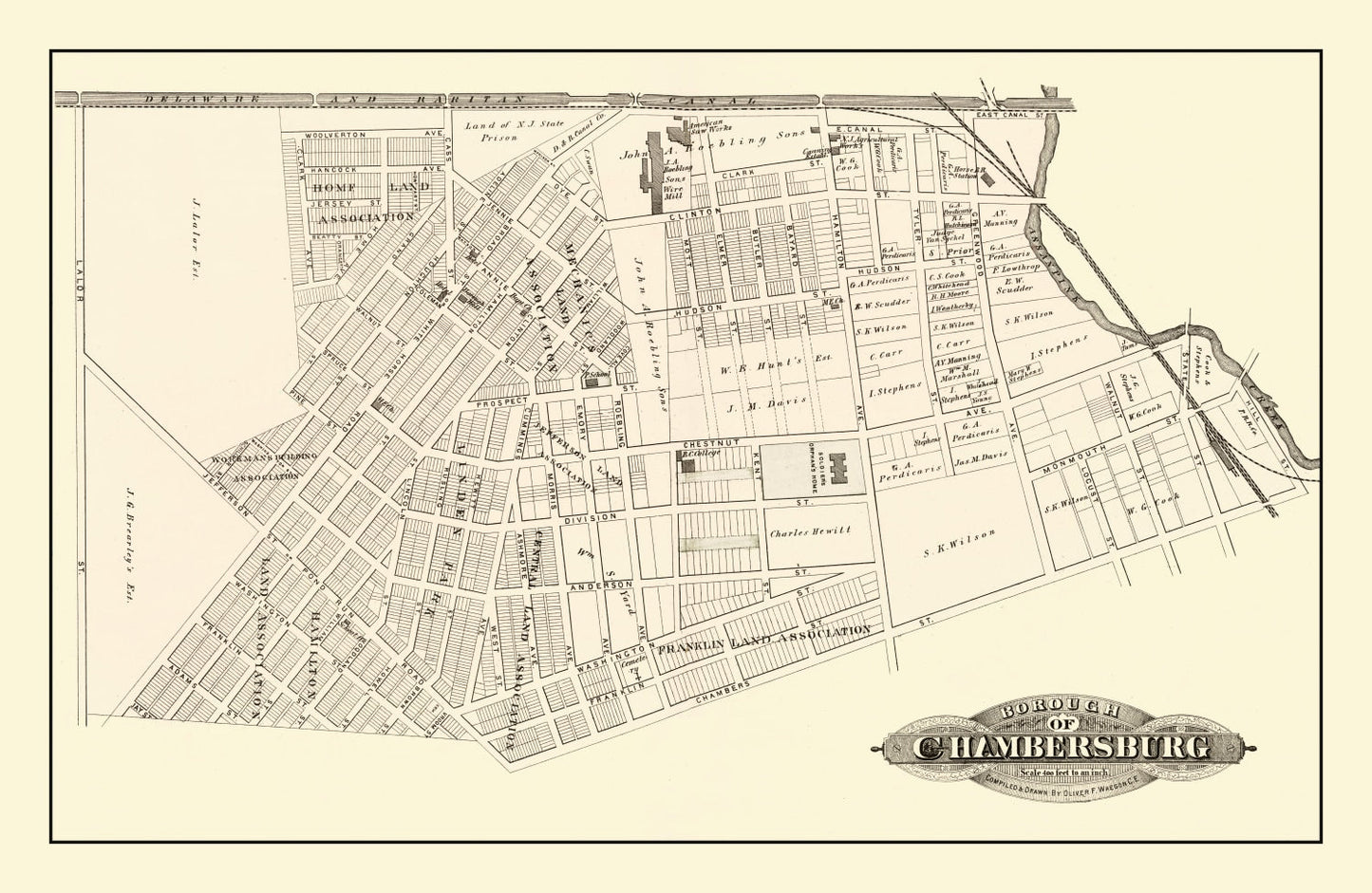 Vintage Map of Chambersburg, New Jersey, 1875