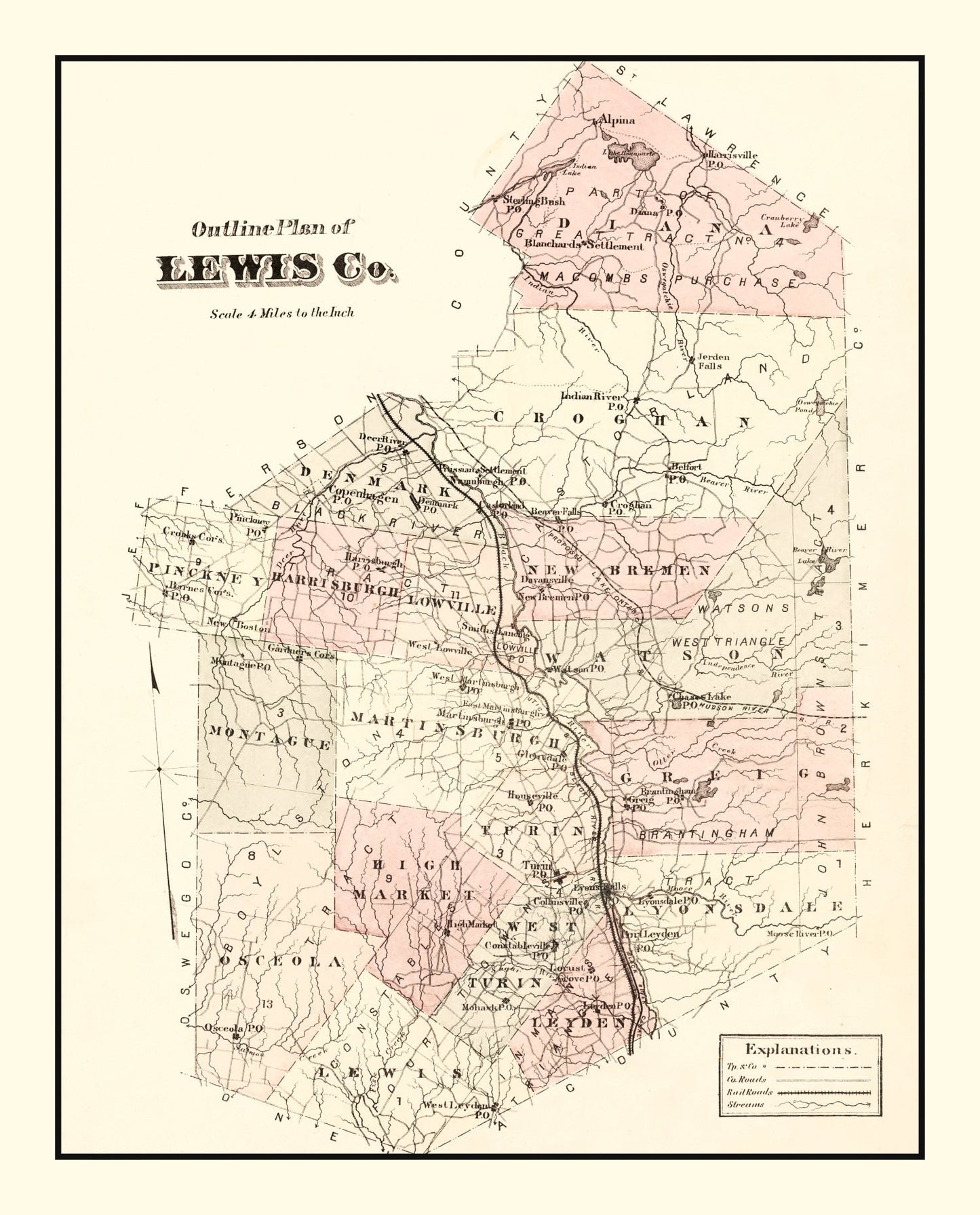 Vintage Map of Lewis County, New York, 1875