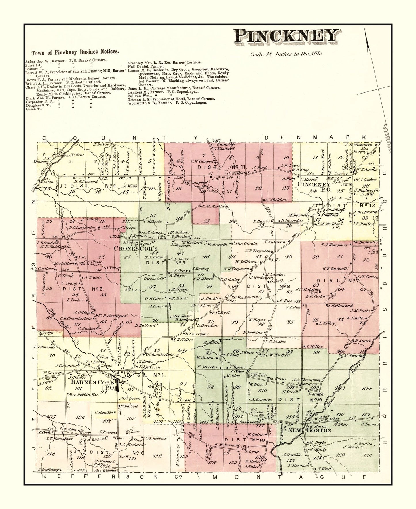 Vintage Map of Pinckney Township, Lewis County, New York, 1875