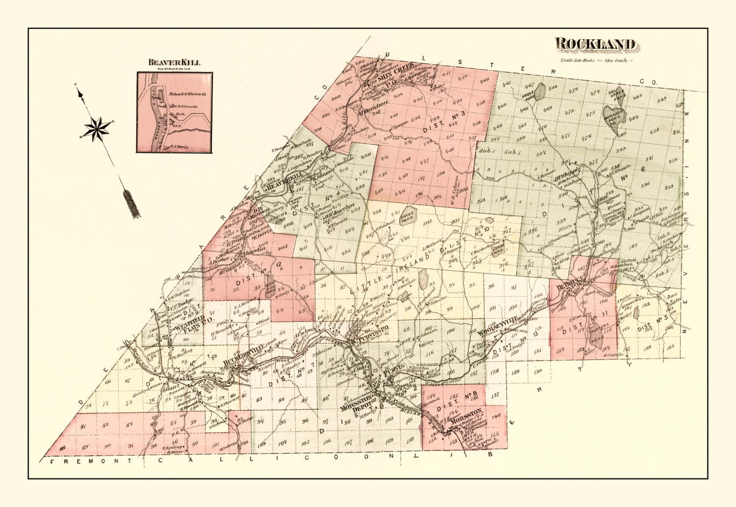 Vintage Map of Rockland Township, Sullivan County, New York, 1875
