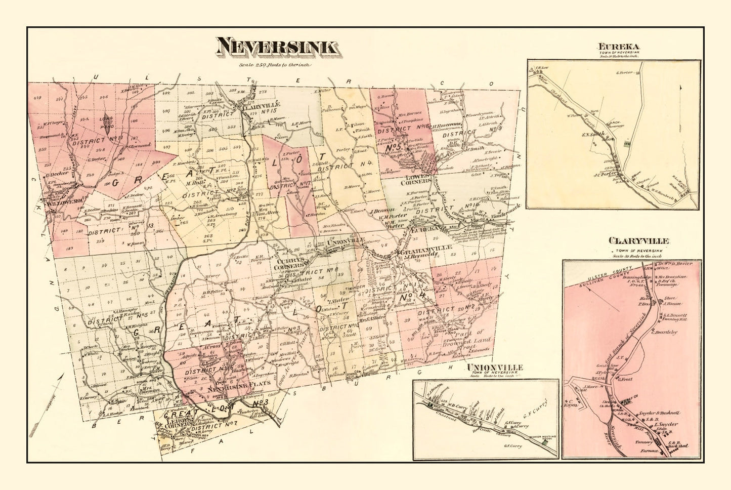 Vintage Map of Sullivan County, New York, 1875