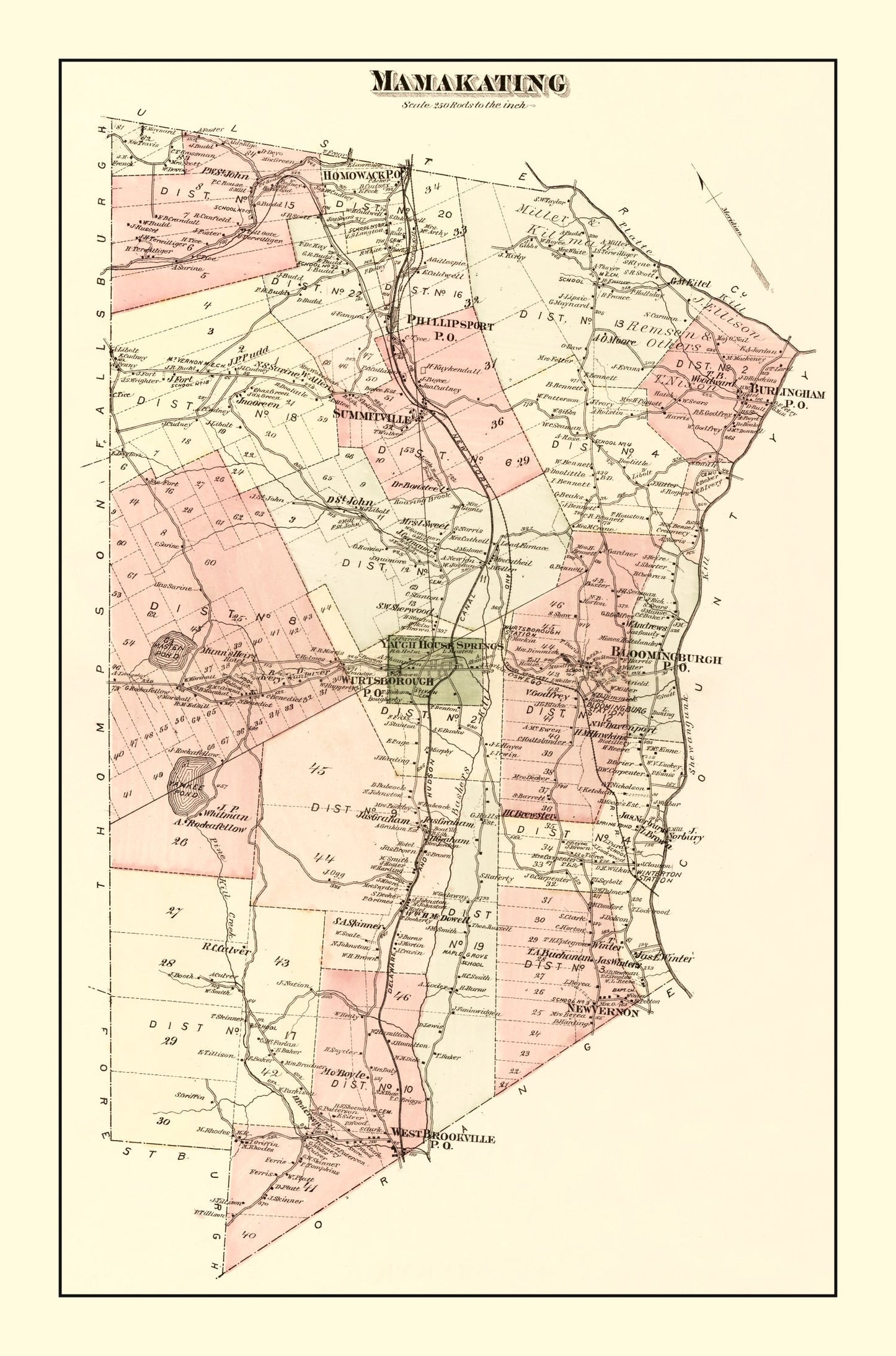 Vintage Map of Sullivan County, New York, 1875
