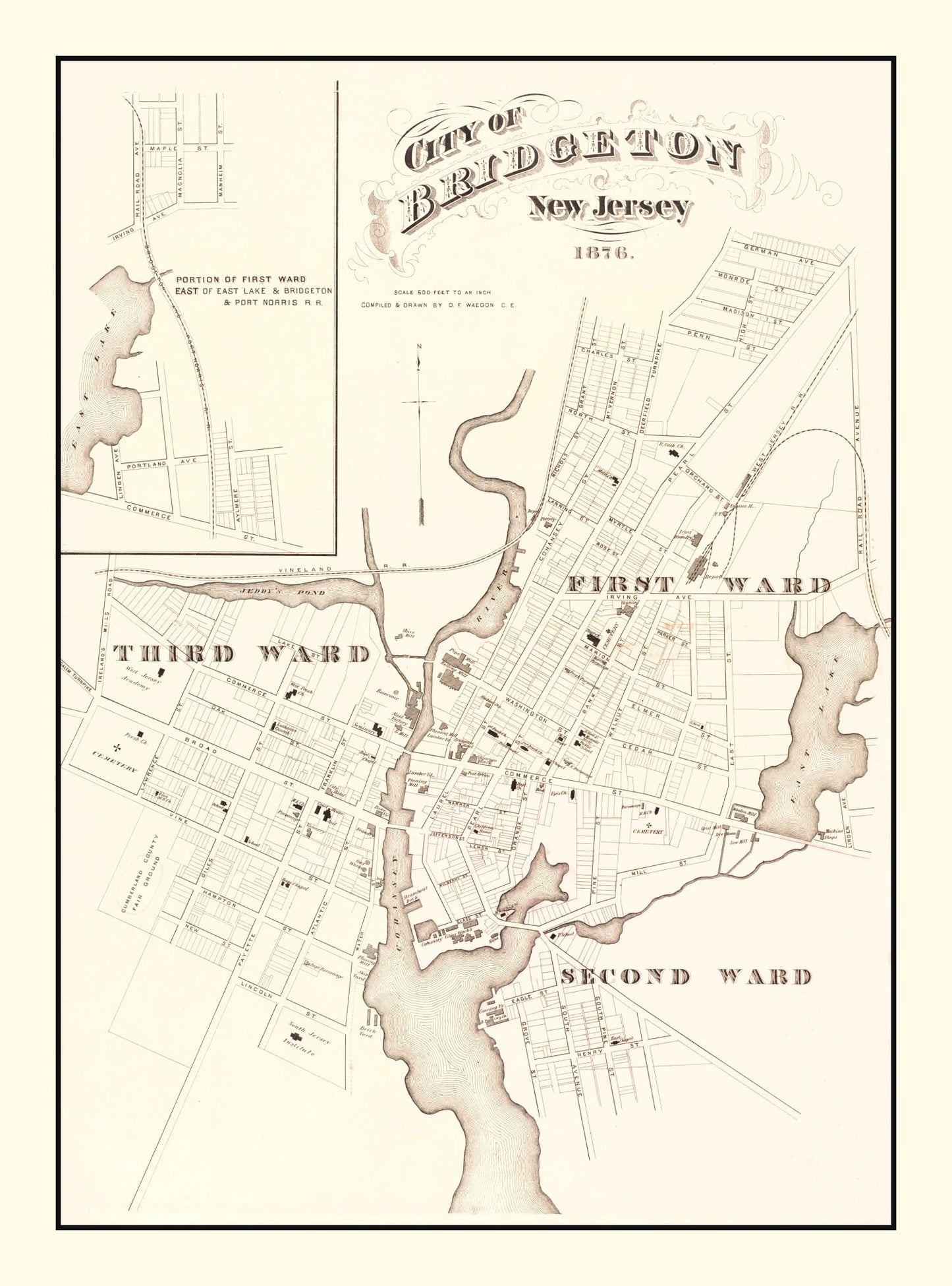 Vintage Map of Bridgeton, New Jersey, 1876