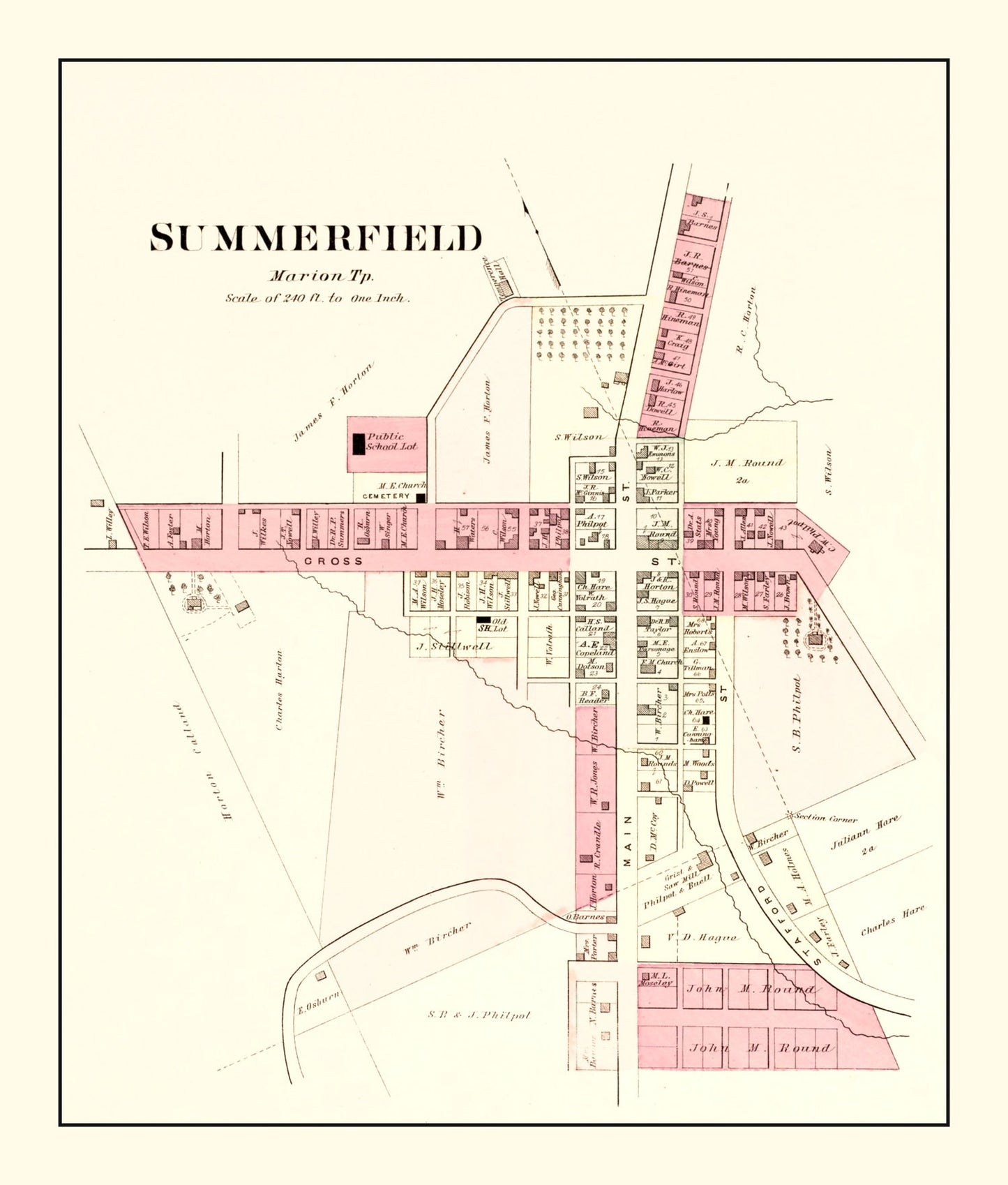 Vintage Map of Summerfield, Ohio, 1876