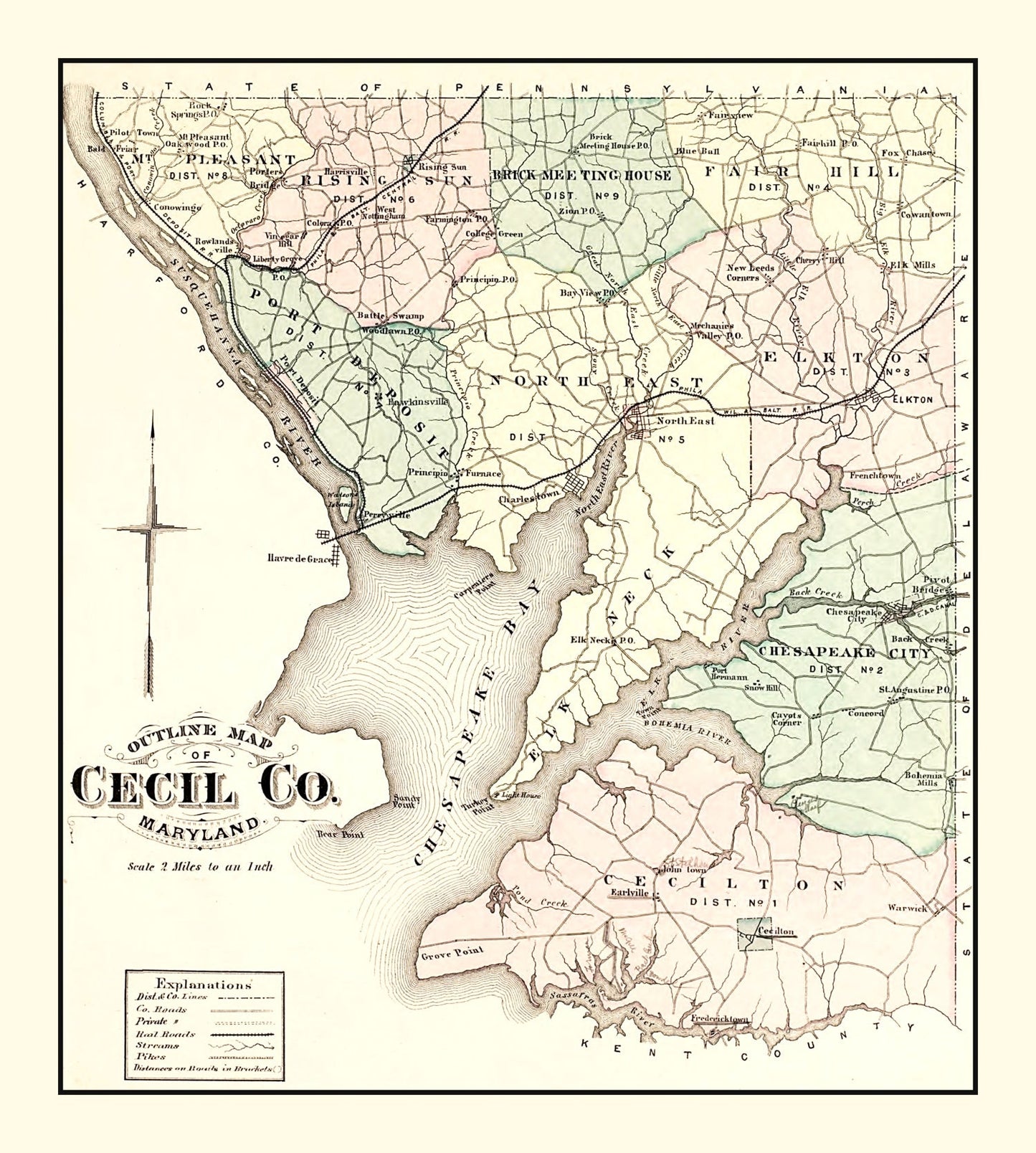 Vintage Map of Cecil County, Maryland, 1877