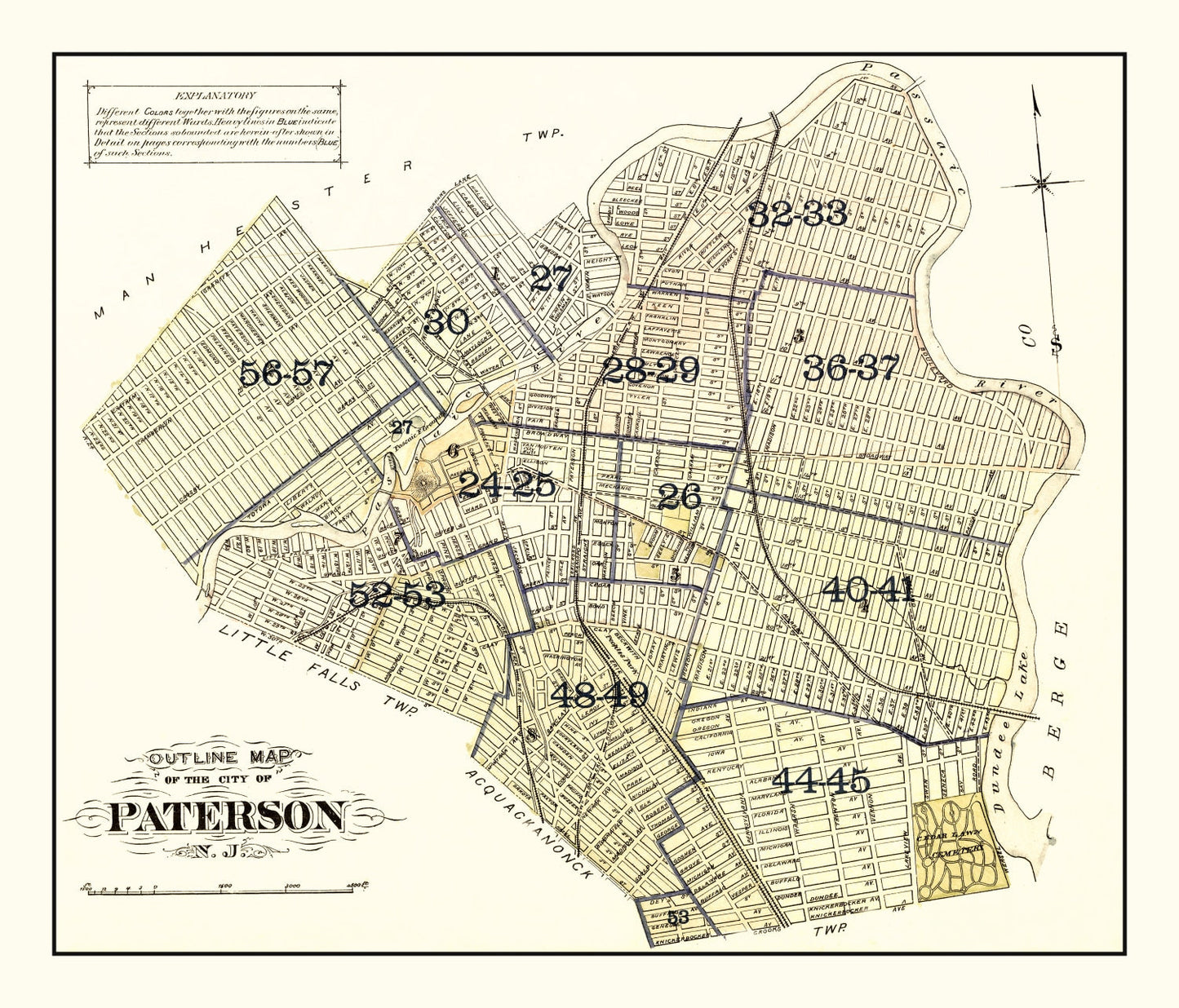 Vintage Map of Paterson, New Jersey, 1877