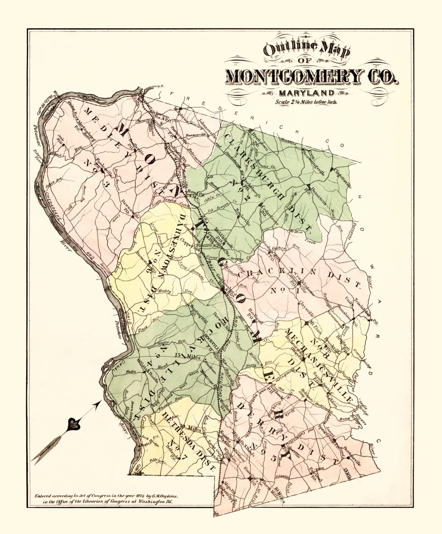 Vintage Map of Montgomery County, Maryland, 1879
