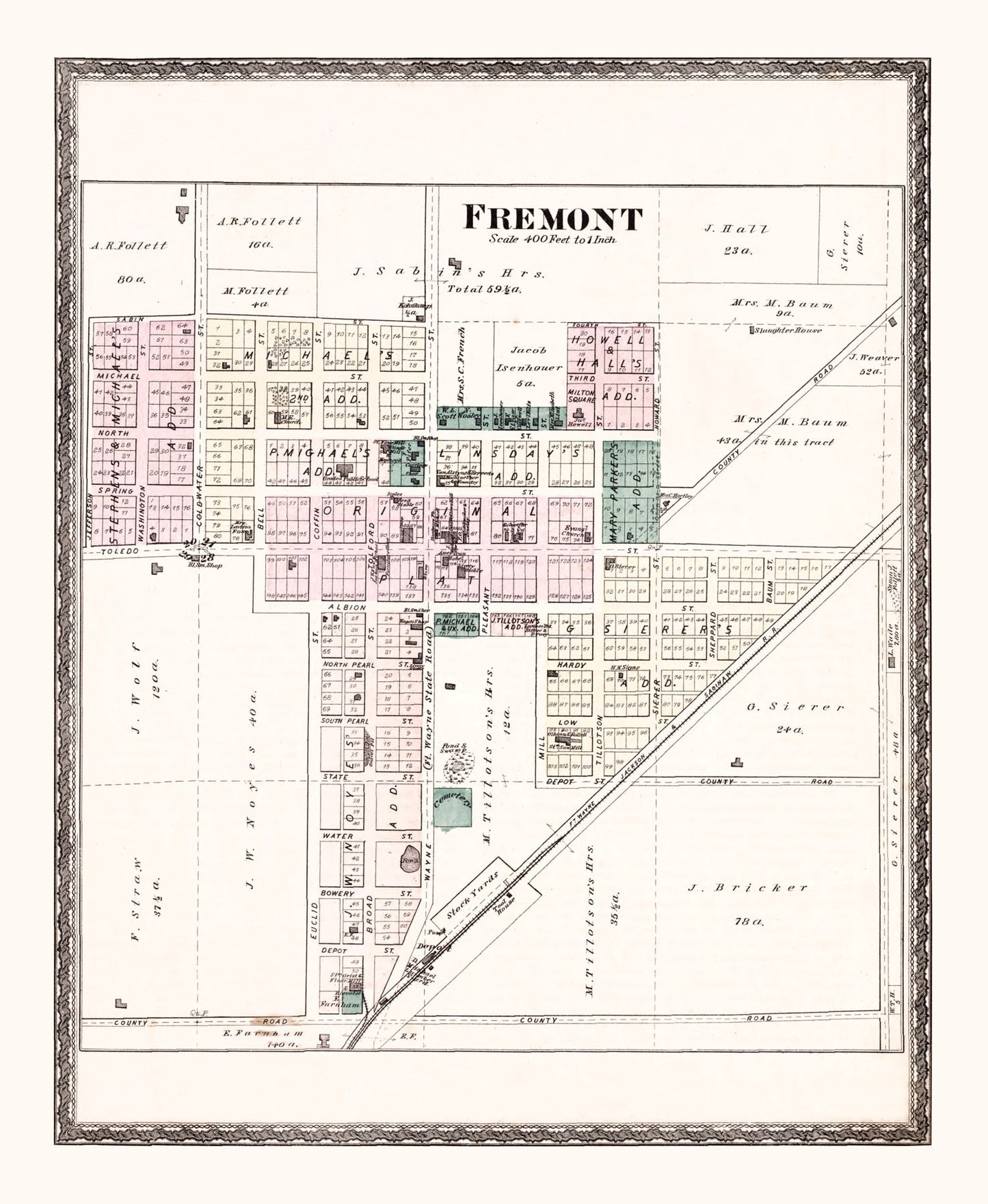 Vintage Map of Fremont, Indiana, 1880