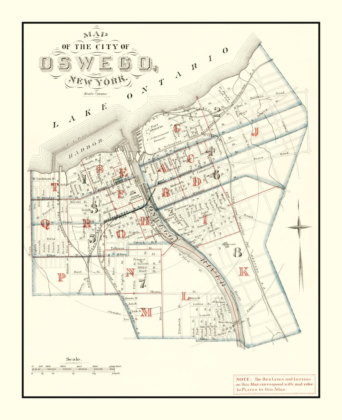 Vintage Map of Oswego, New York, 1880