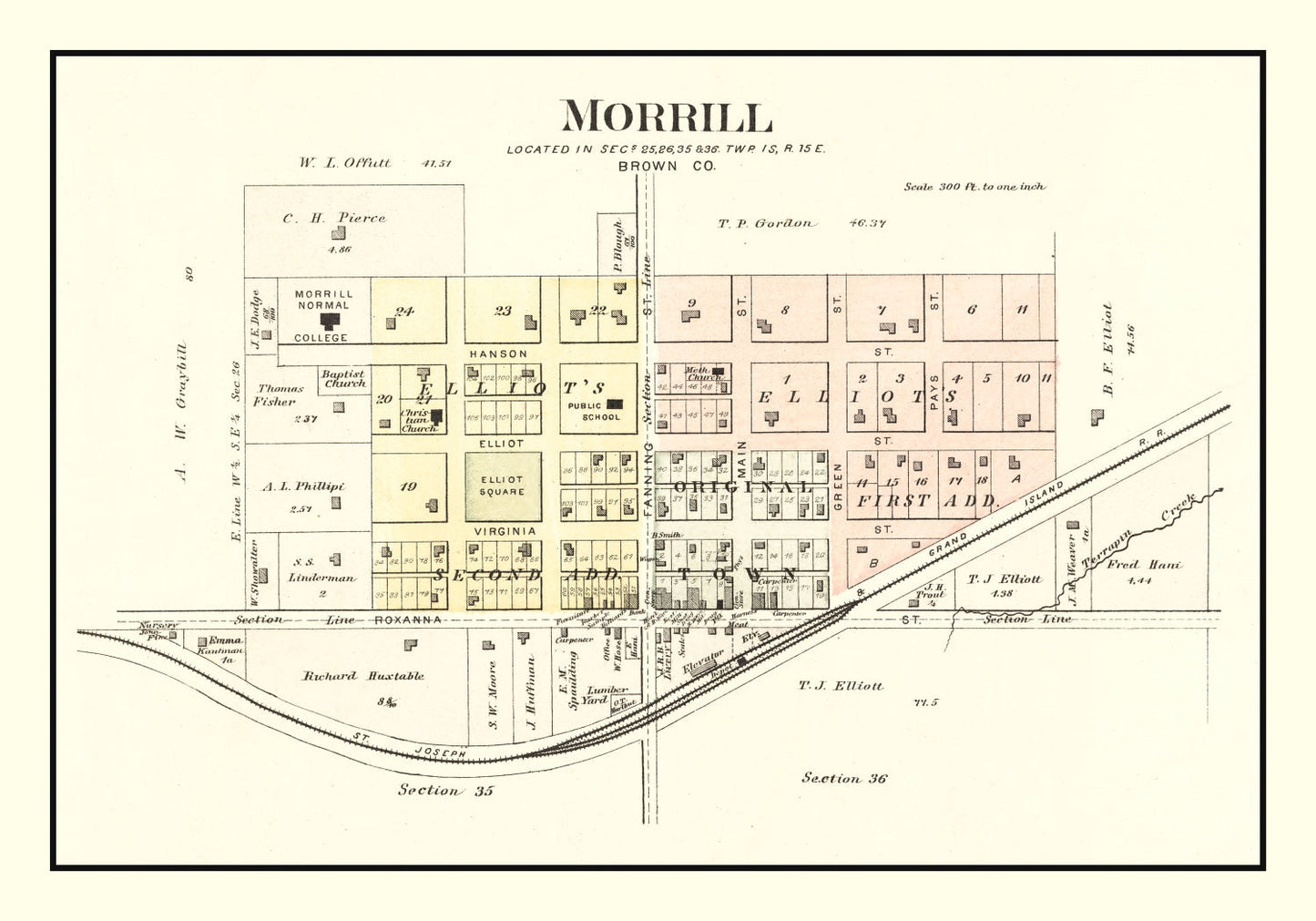 Vintage Map of Morrill, Kansas, 1887