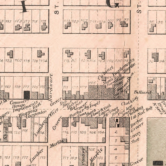 Vintage Map of Hiawatha, Brown County, Kansas, 1887