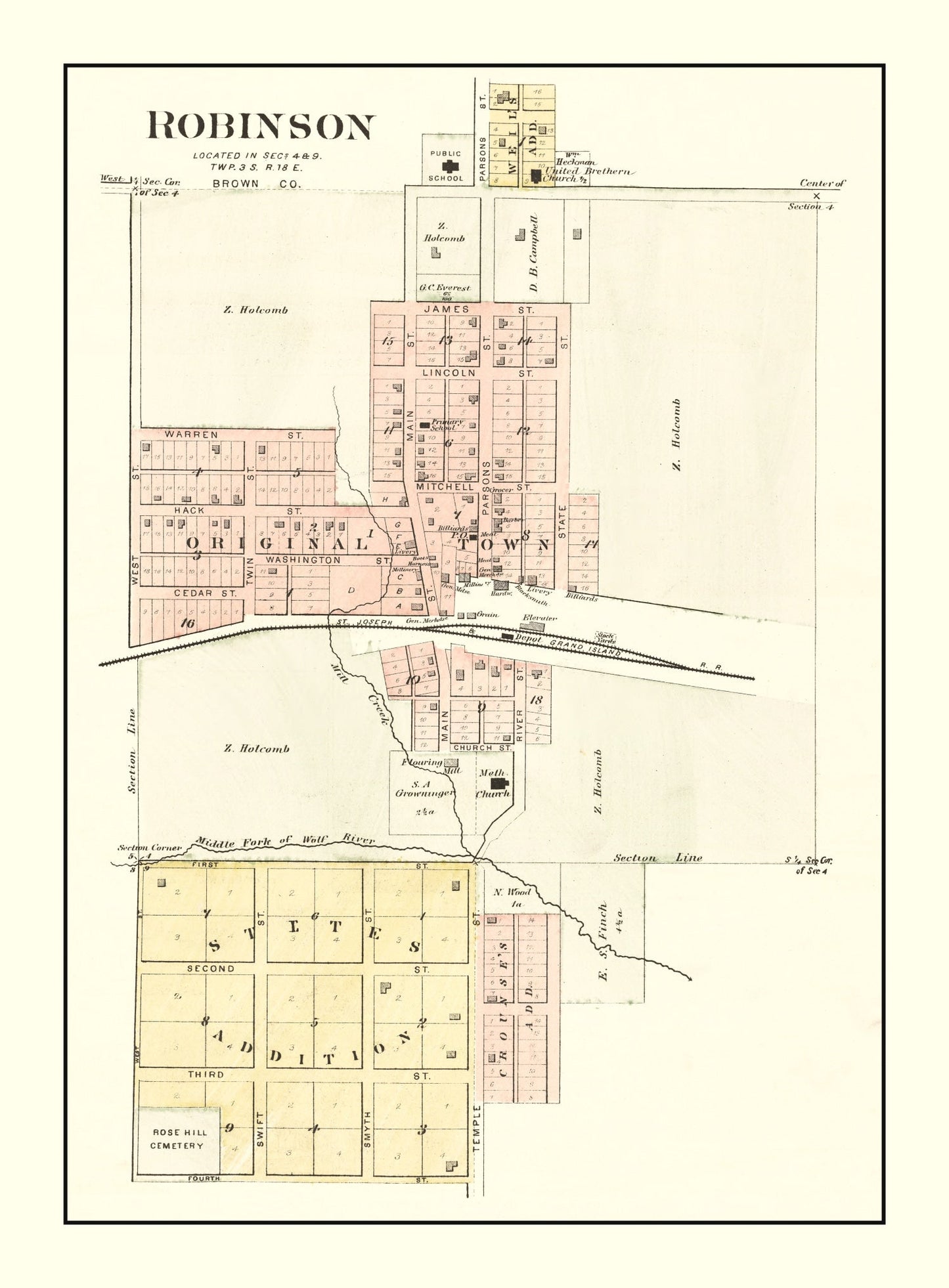 Vintage Map of Robinson, Kansas, 1887