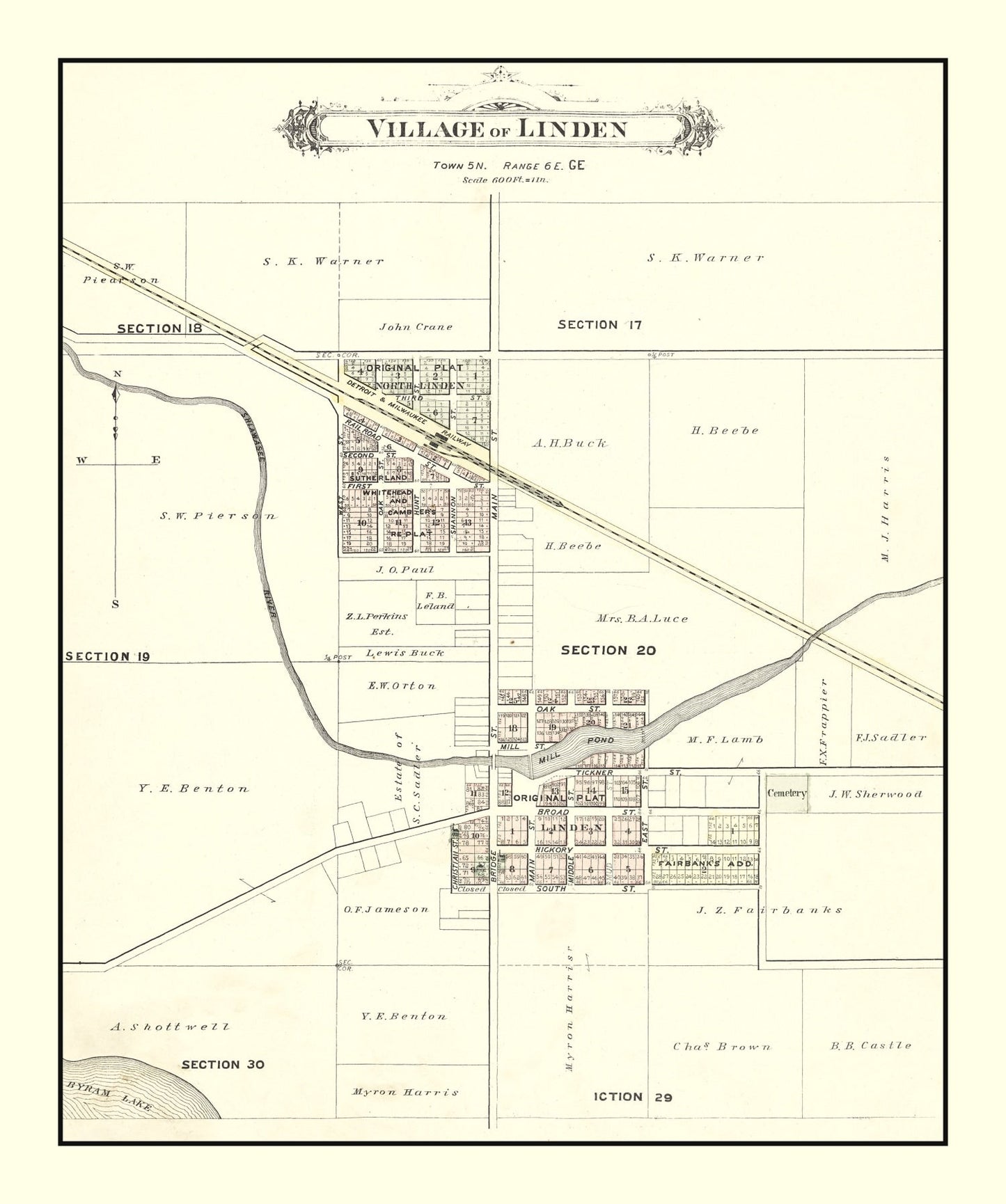Vintage Map of Linden, Michigan, 1889