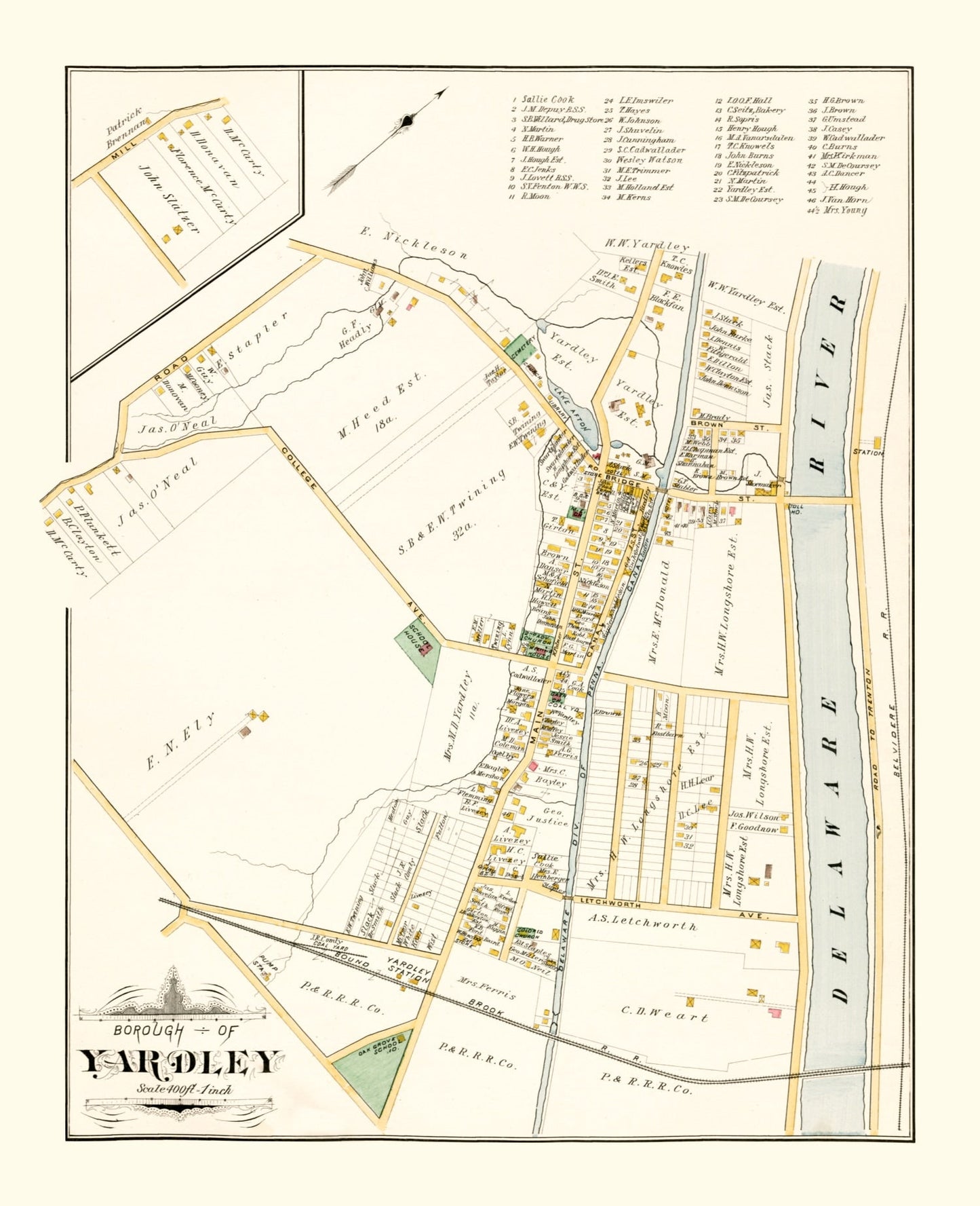 Vintage Map of Yardley, Pennsylvania, 1891