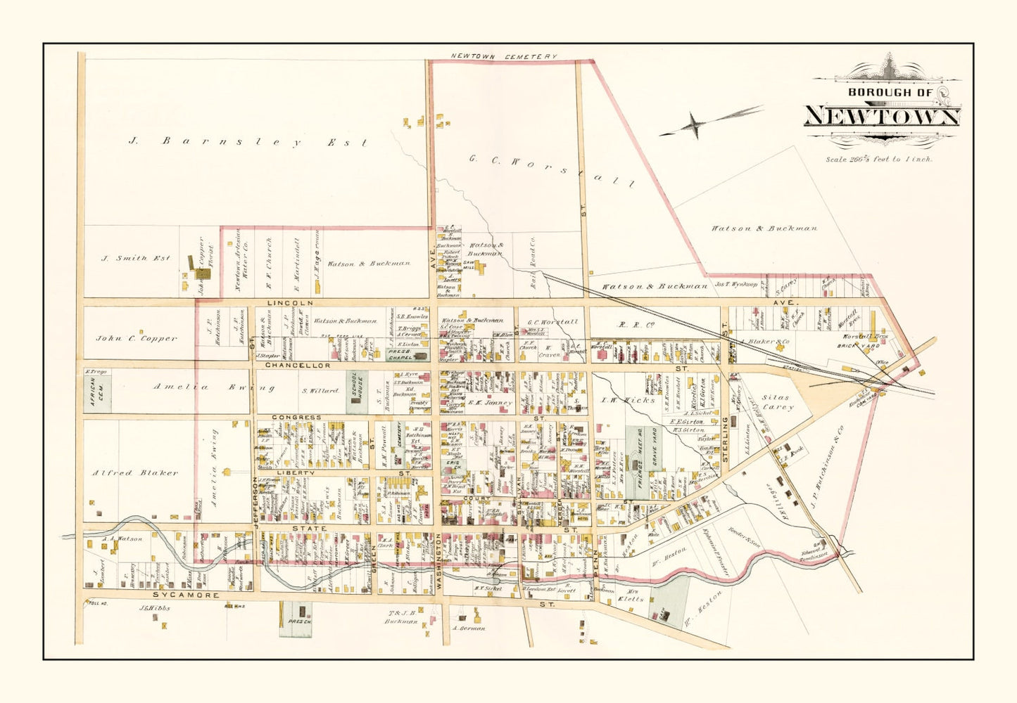 Vintage Map of Newtown, Pennsylvania, 1891