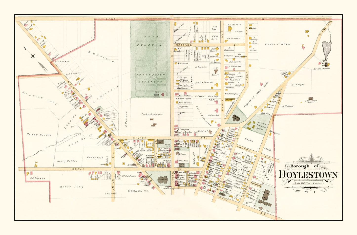 Vintage Map of Doylestown, Pennsylvania, 1891