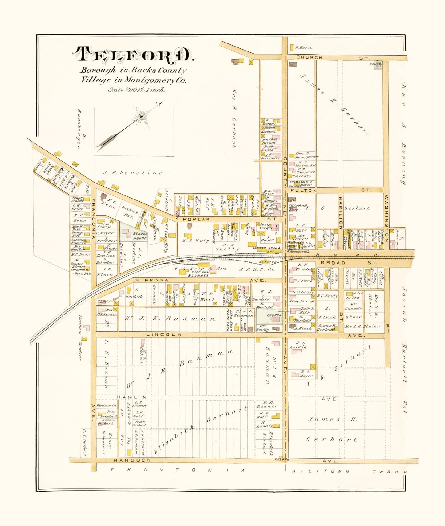 Vintage Map of Telford, Pennsylvania, 1891