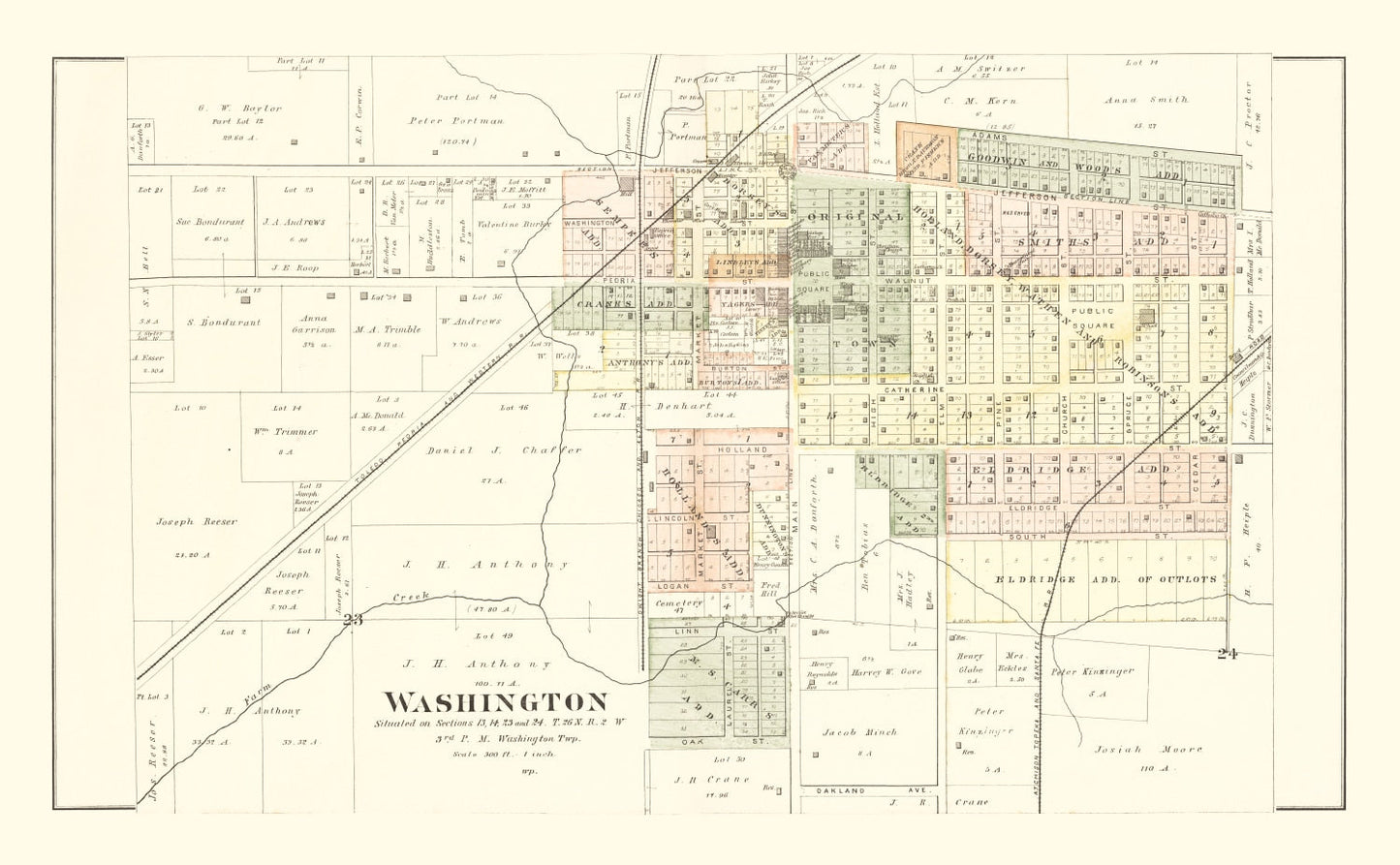 Vintage Map of Washington, Illinois, 1891
