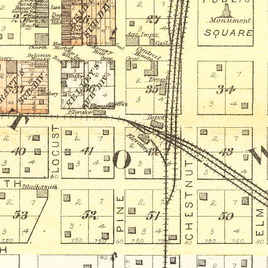Vintage Map of Delavan, Illinois, 1891