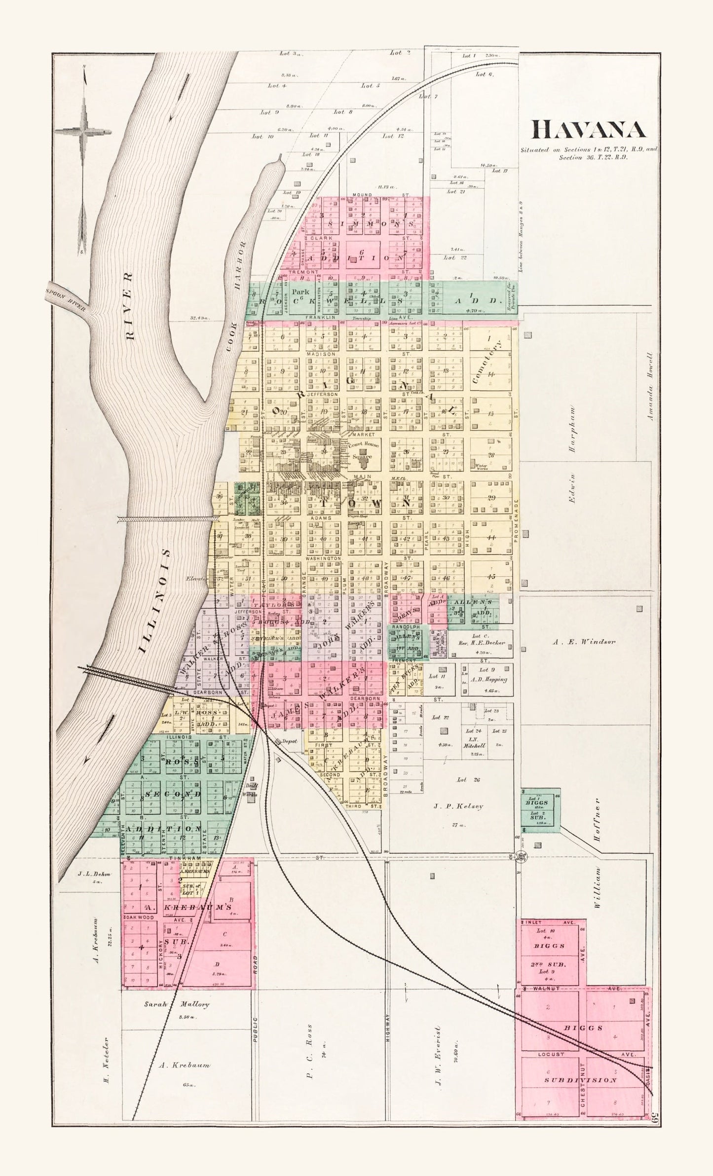 Vintage Map of Havana, Illinois, 1891