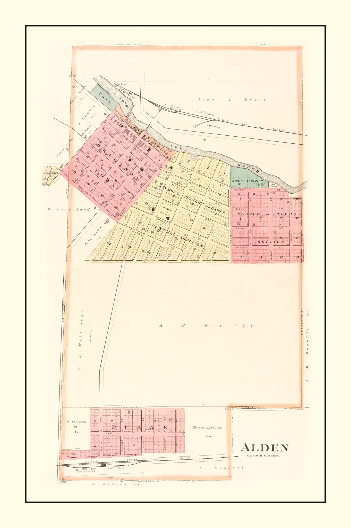 Vintage Map of Alden, Iowa, 1892