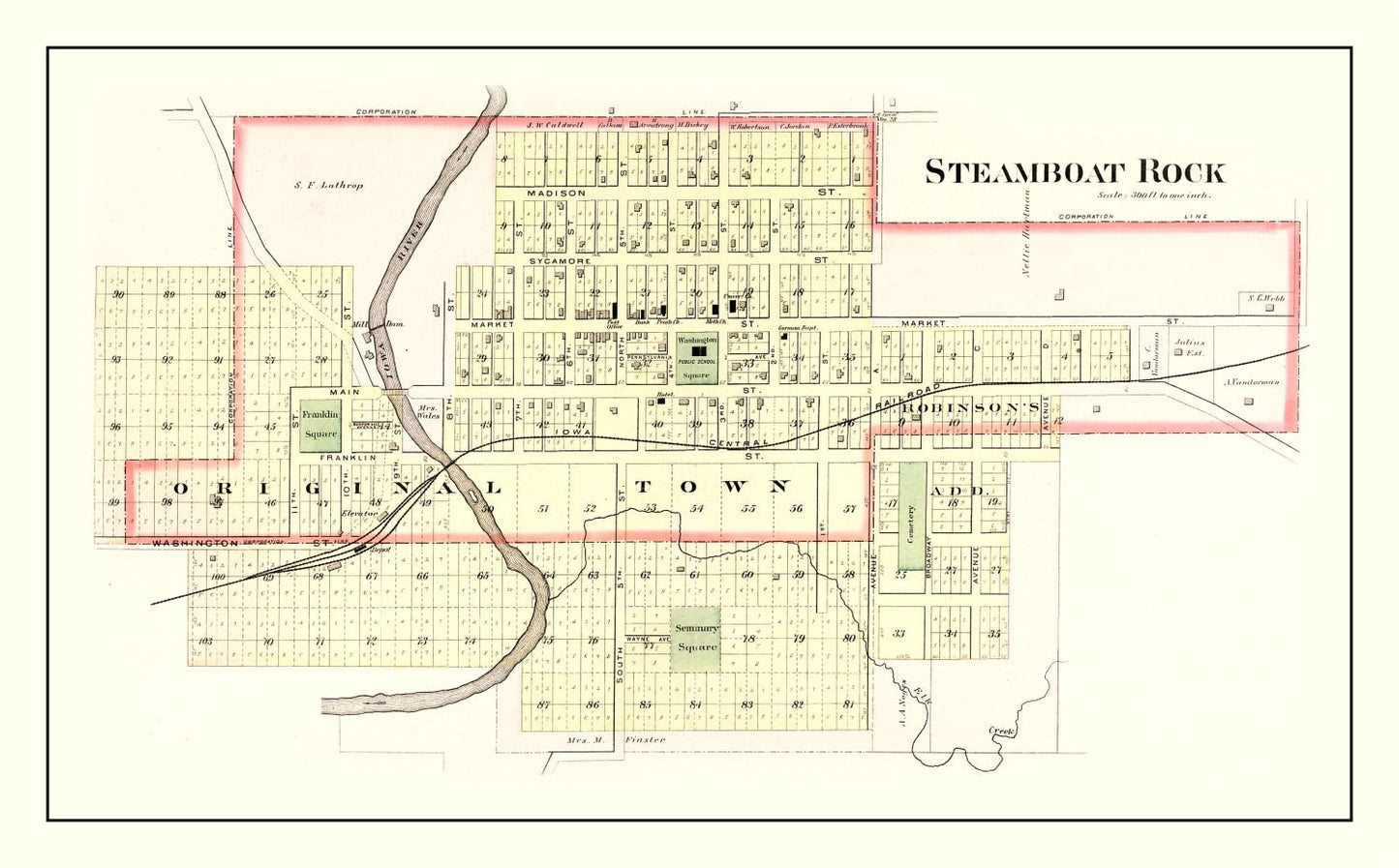 Vintage Map of Steamboat Rock, Iowa, 1892