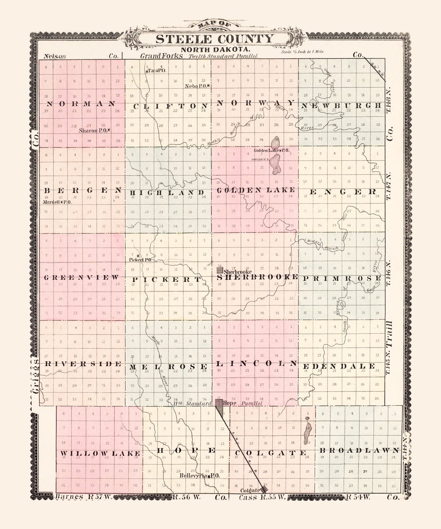 Vintage Map of Steele County, North Dakota, 1892
