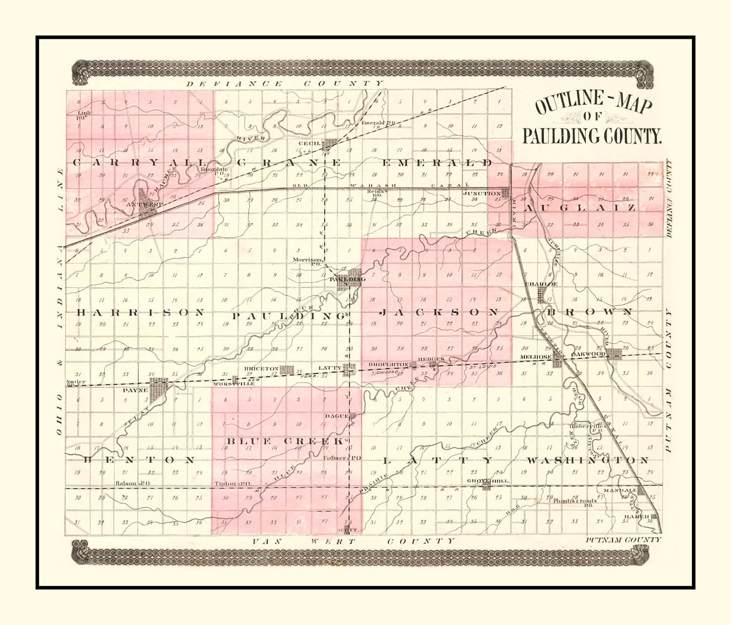 Vintage Map of Paulding County, Ohio, 1892