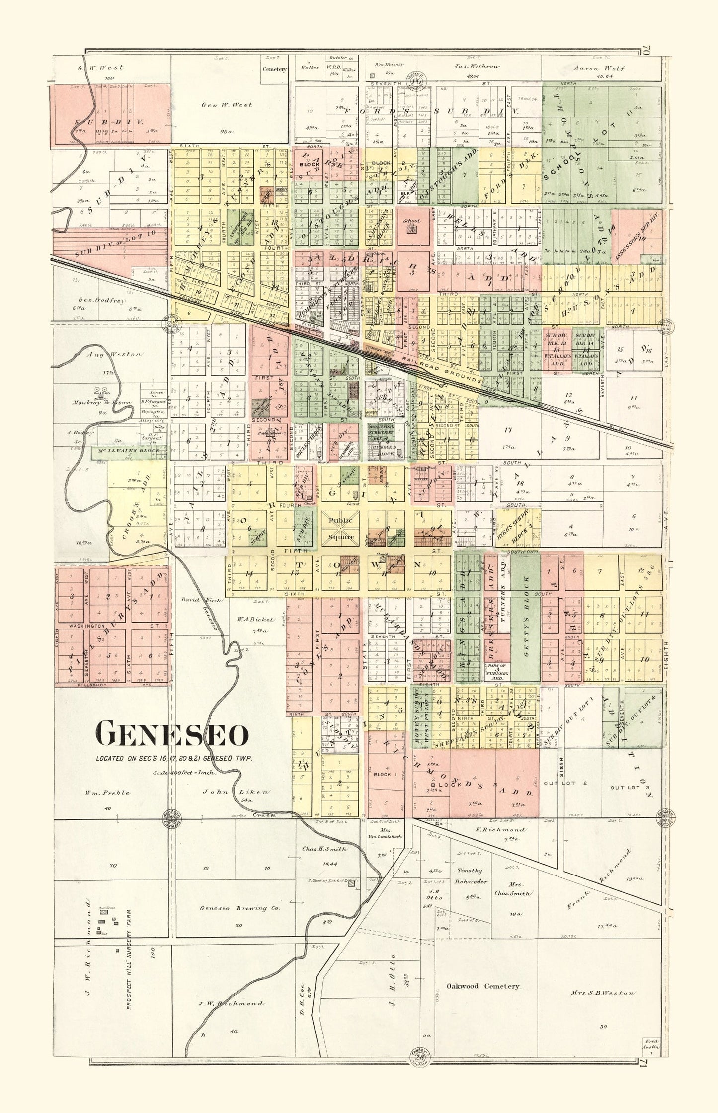 Vintage Map of Geneseo, Illinois, 1893