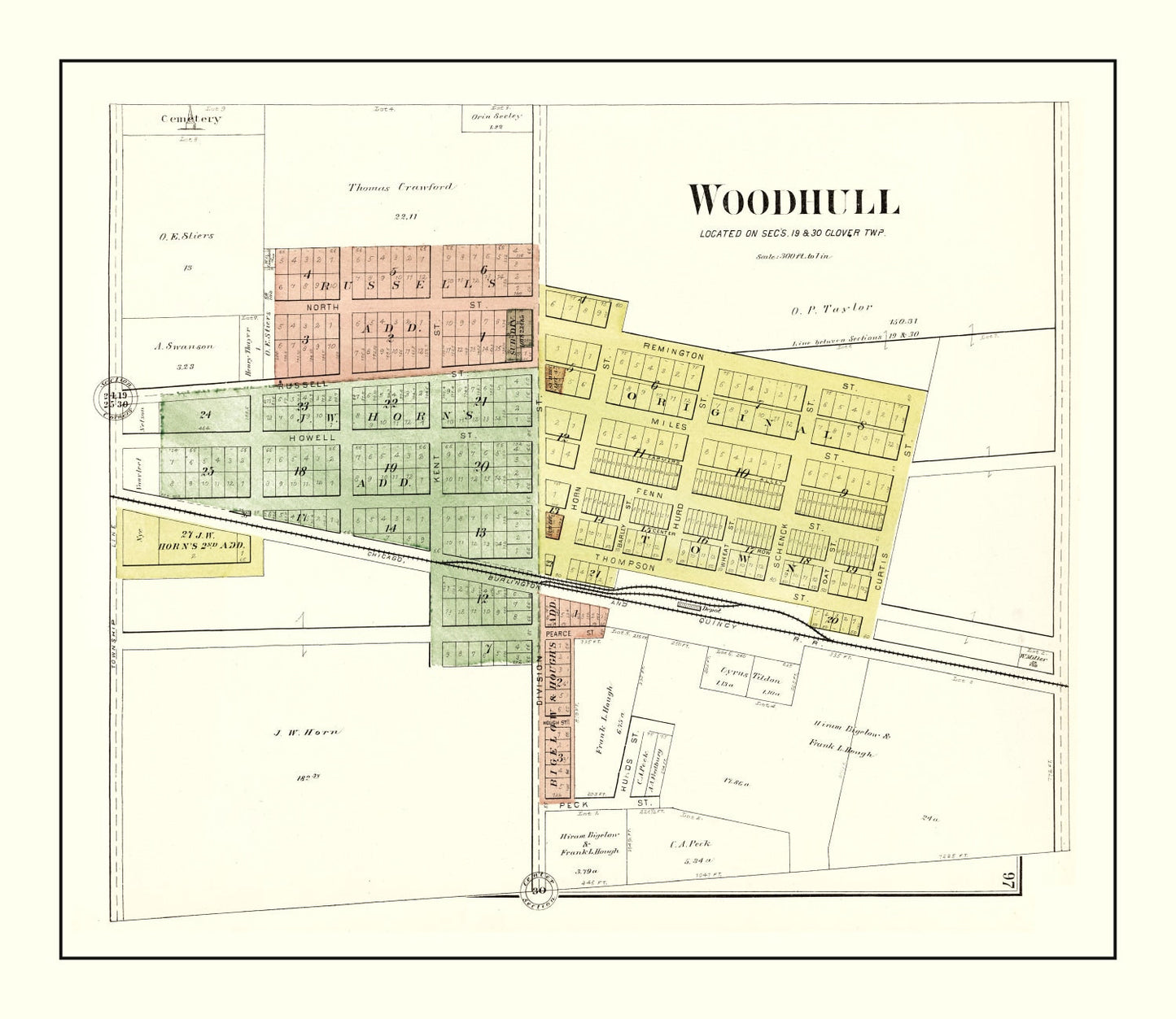 Vintage Map of Woodhull, Illinois 1893