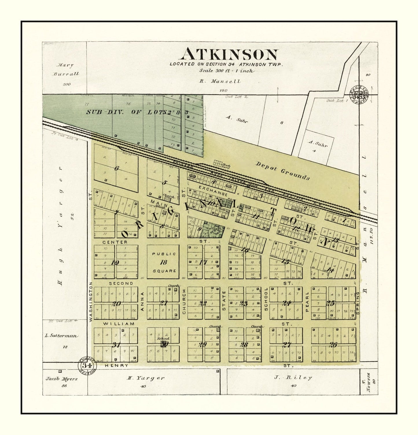 Vintage Map of Atkinson, Illinois, 1893