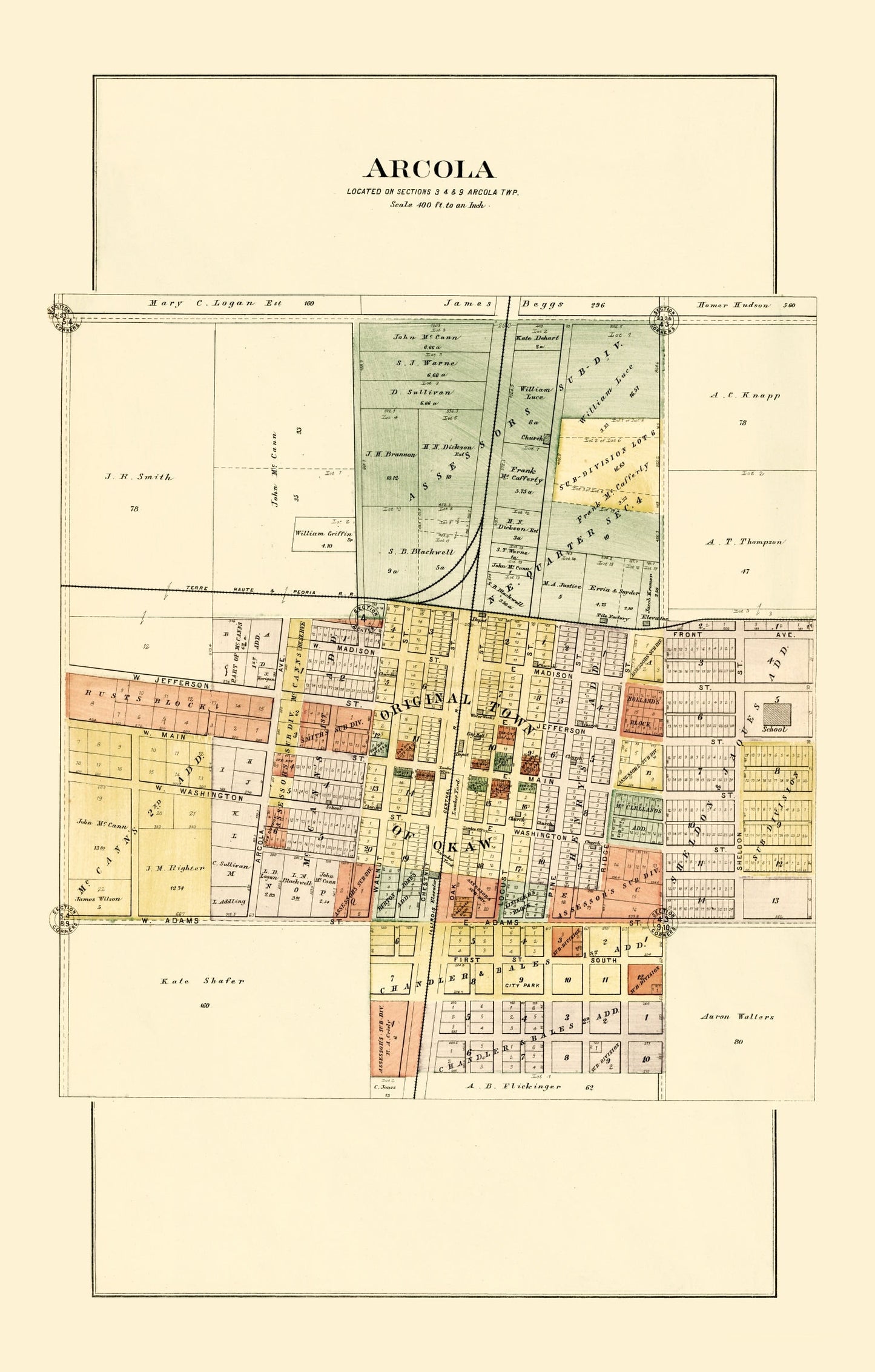 Vintage Map of Arcola, Illinois, 1893