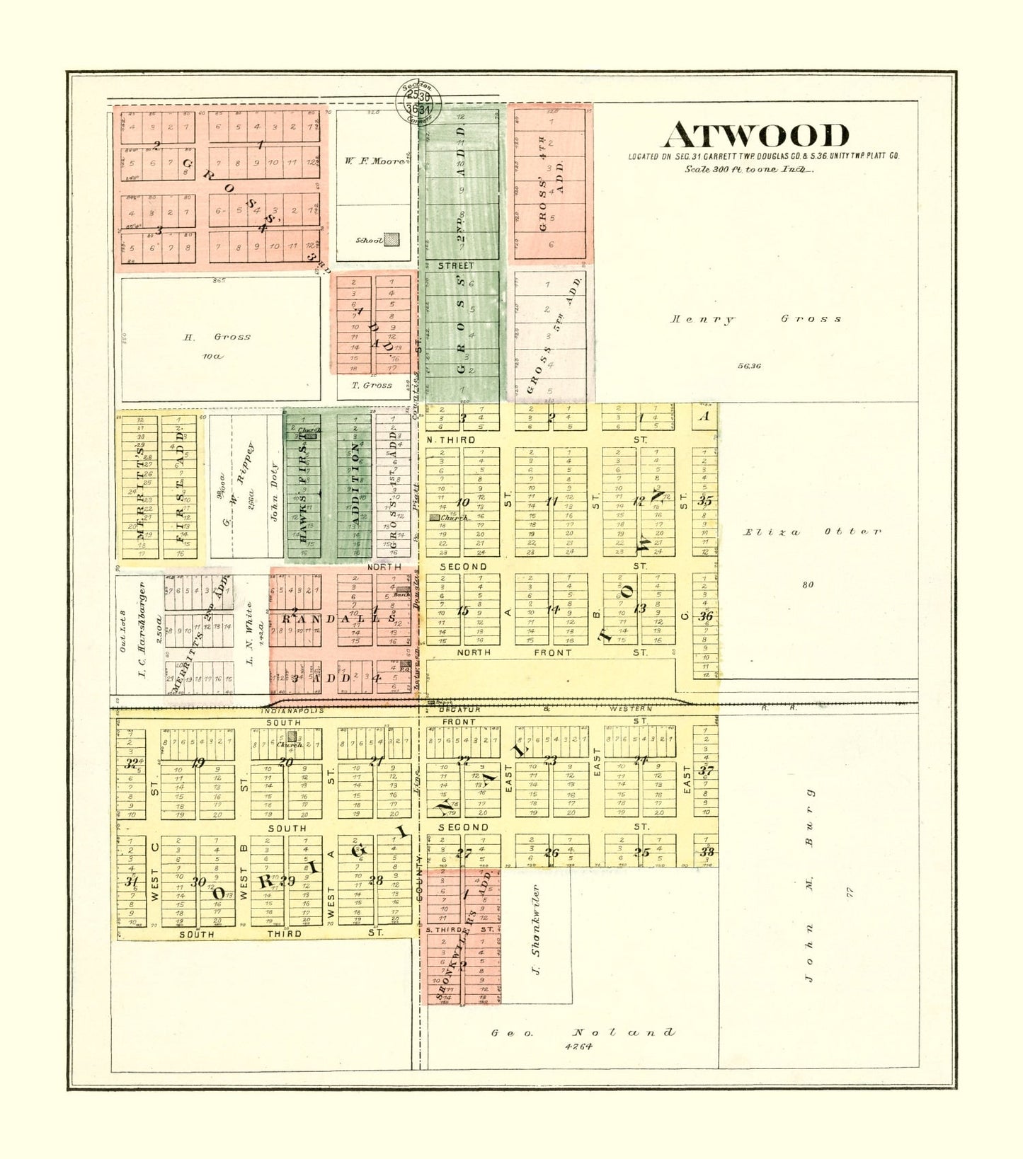 Vintage Map of Atwood, Illinois, 1893