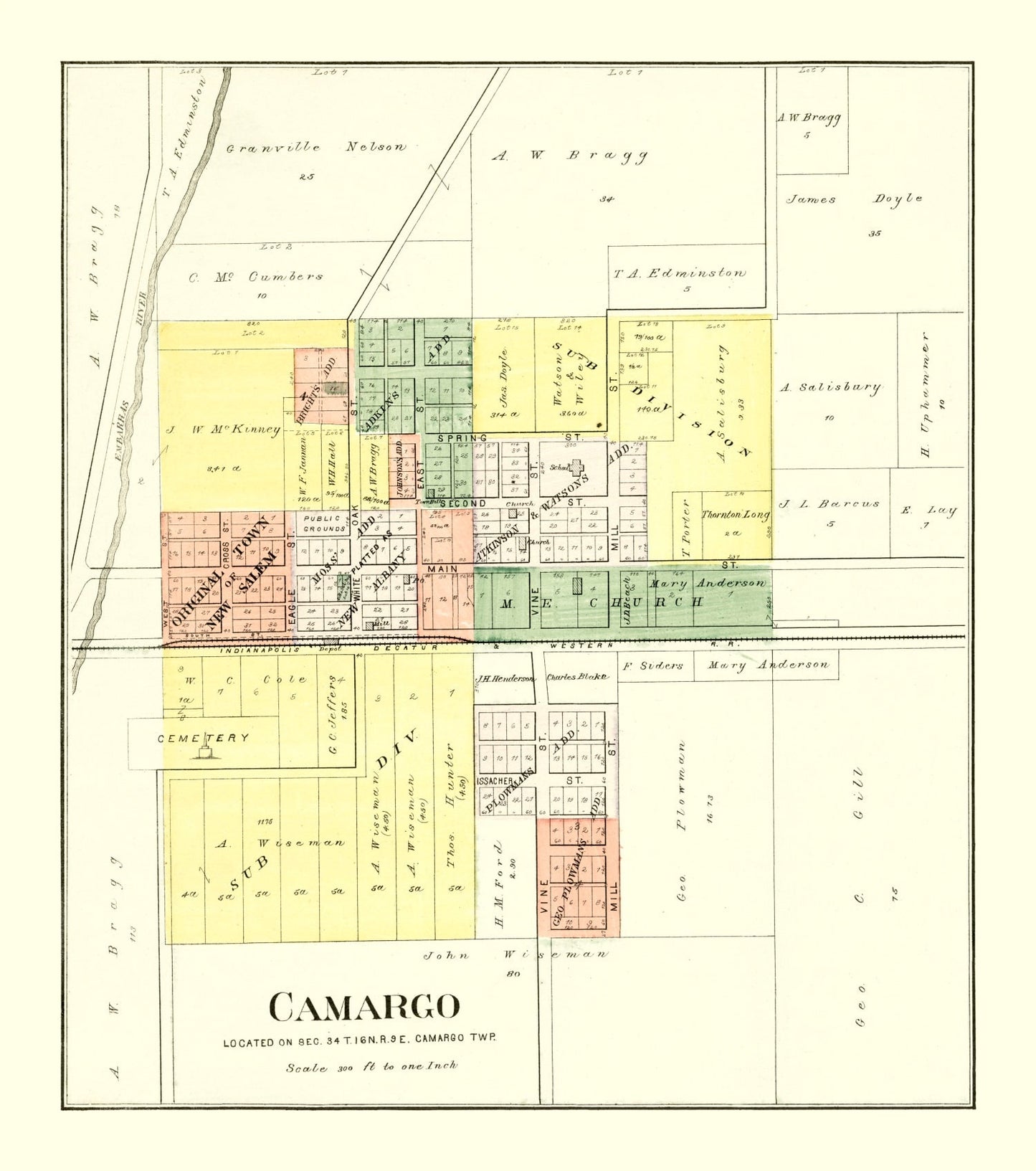 Vintage Map of Camargo, Illinois, 1893 | Wall Art