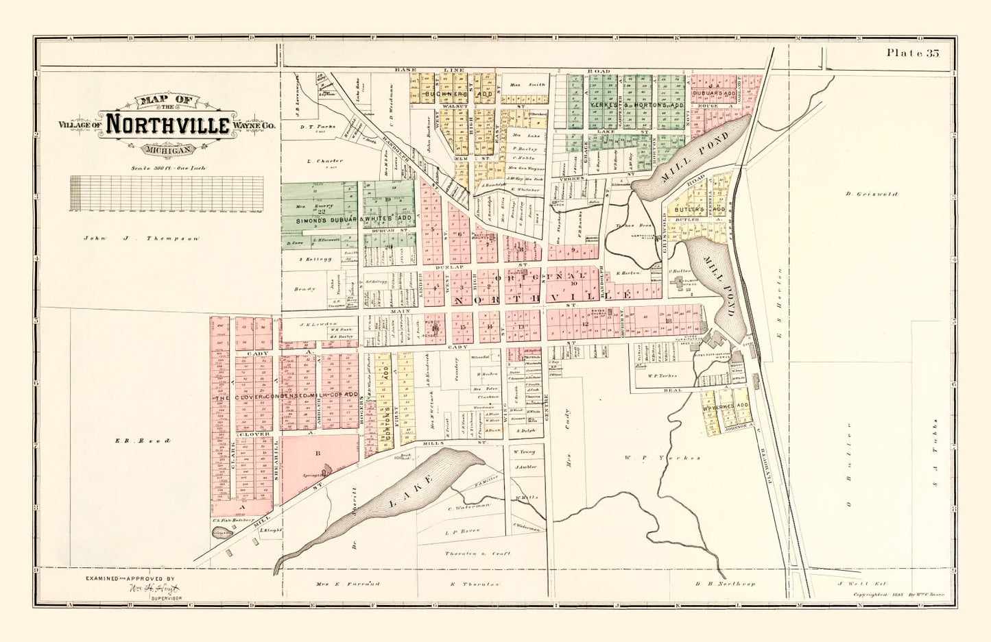 Vintage Map of Northville, Michigan, 1893