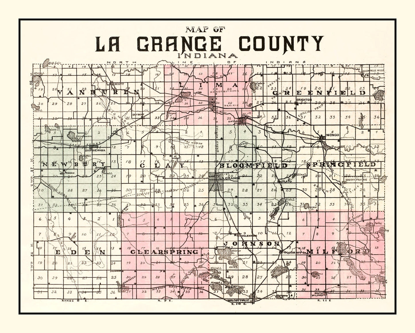 Vintage Map of LaGrange County, Indiana, 1893