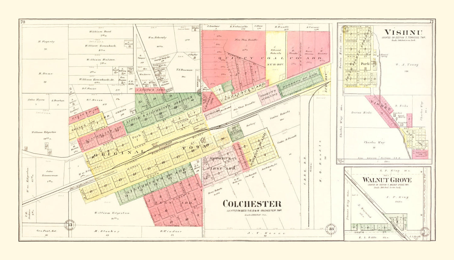 Vintage Map of Colchester, Illinois, 1893