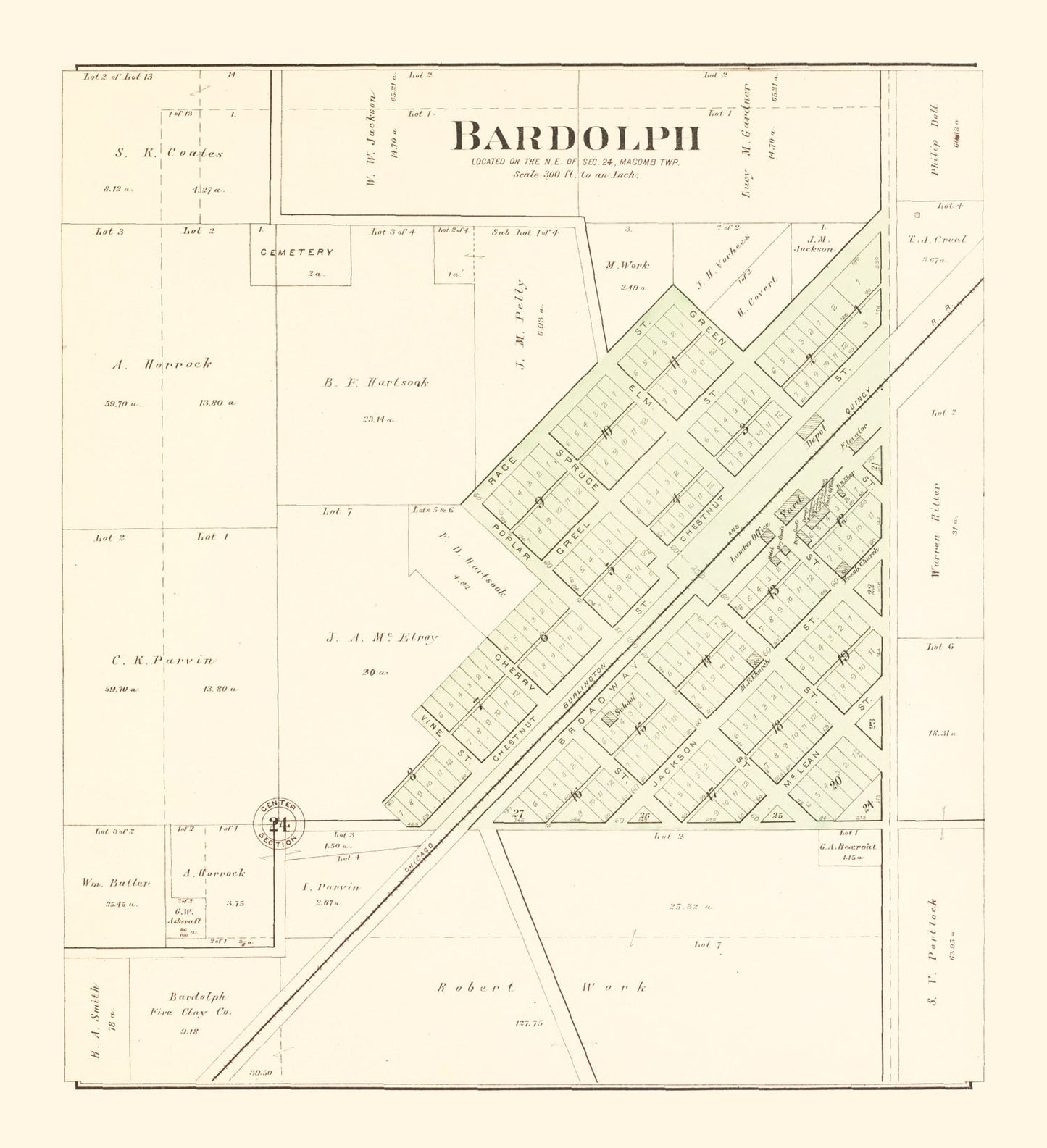 Vintage Map of Bardolph, Illinois, 1893