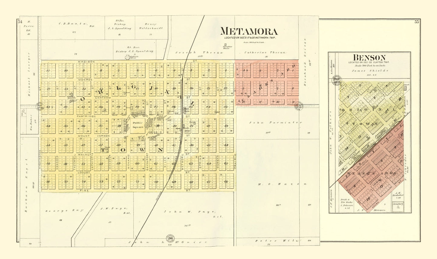 Vintage Map of Metamora, Illinois, 1893