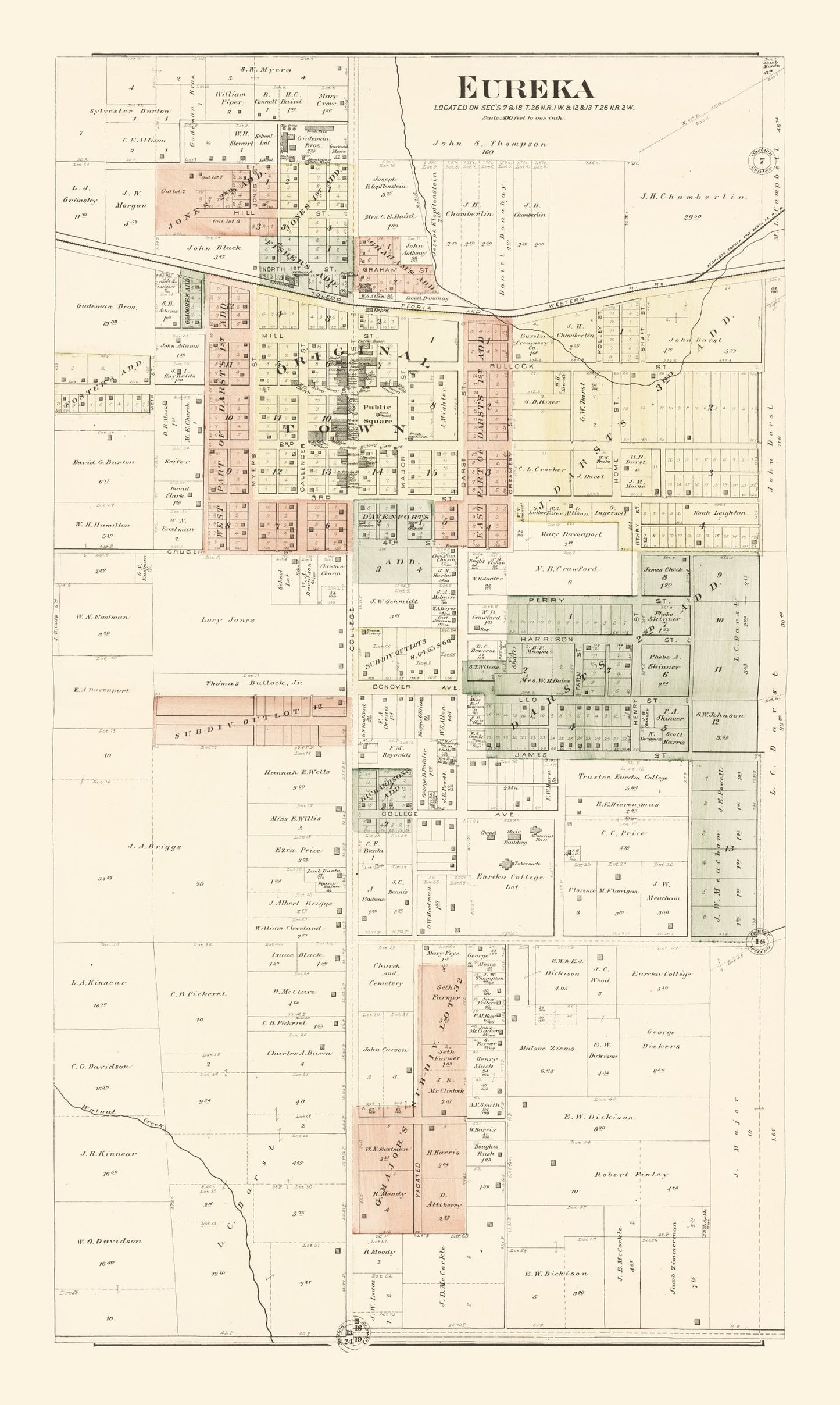 Vintage Map of Eureka, Illinois, 1893