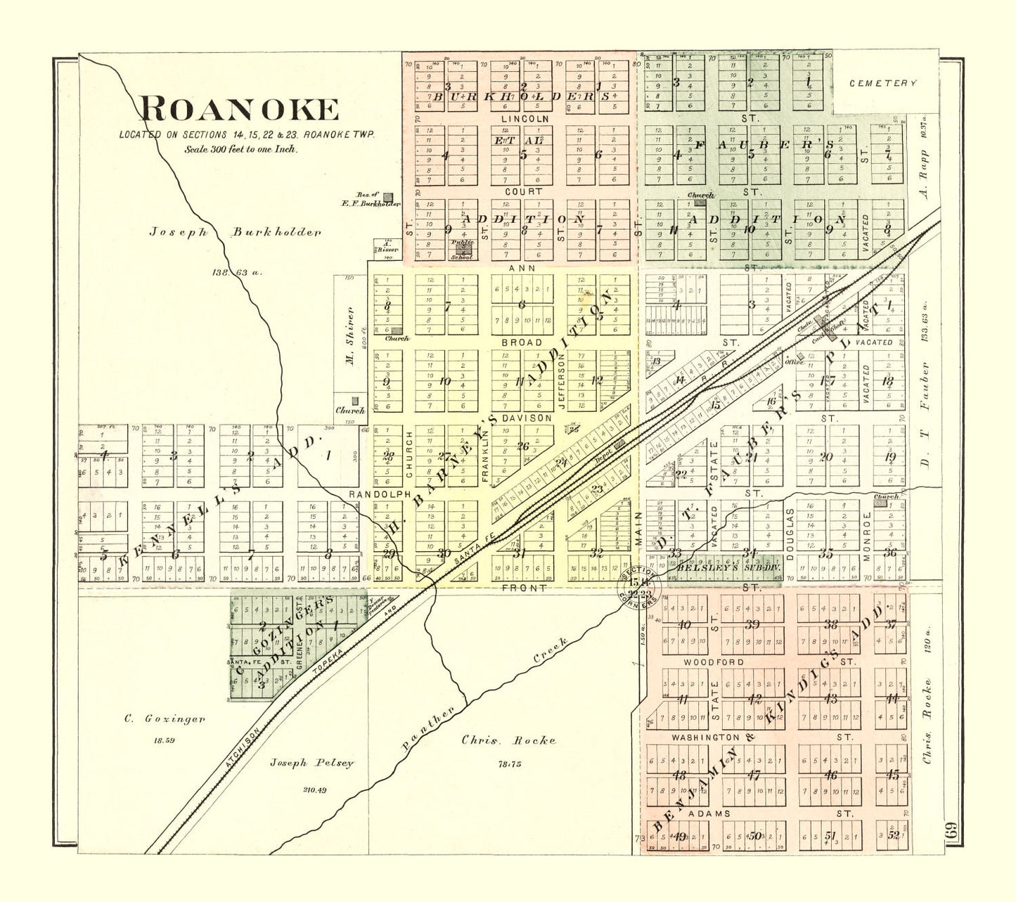 Vintage Map of Roanoke, Illinois, 1893