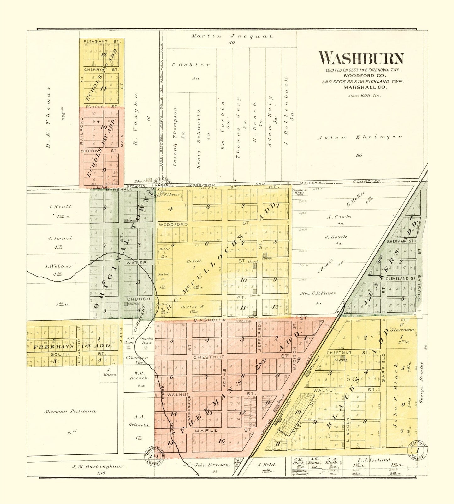 Vintage Map of Washburn, Illinois, 1893