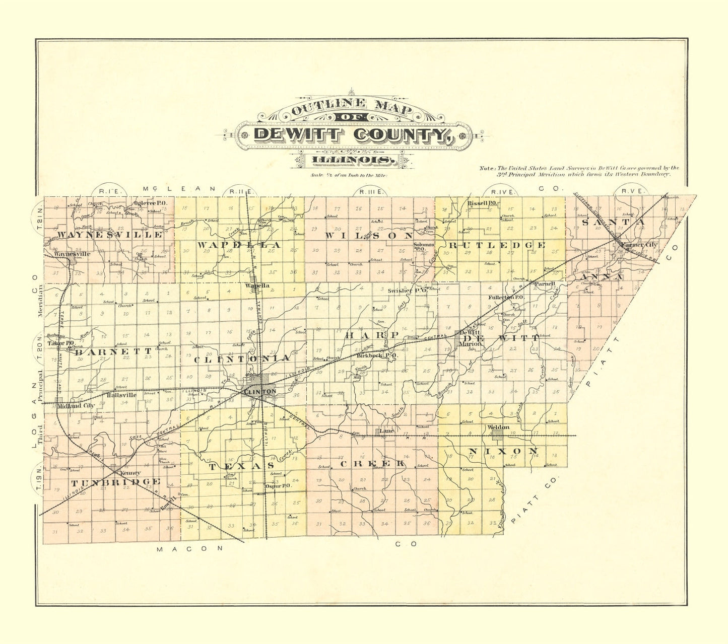 Vintage Map of De Witt County, Illinois, 1894