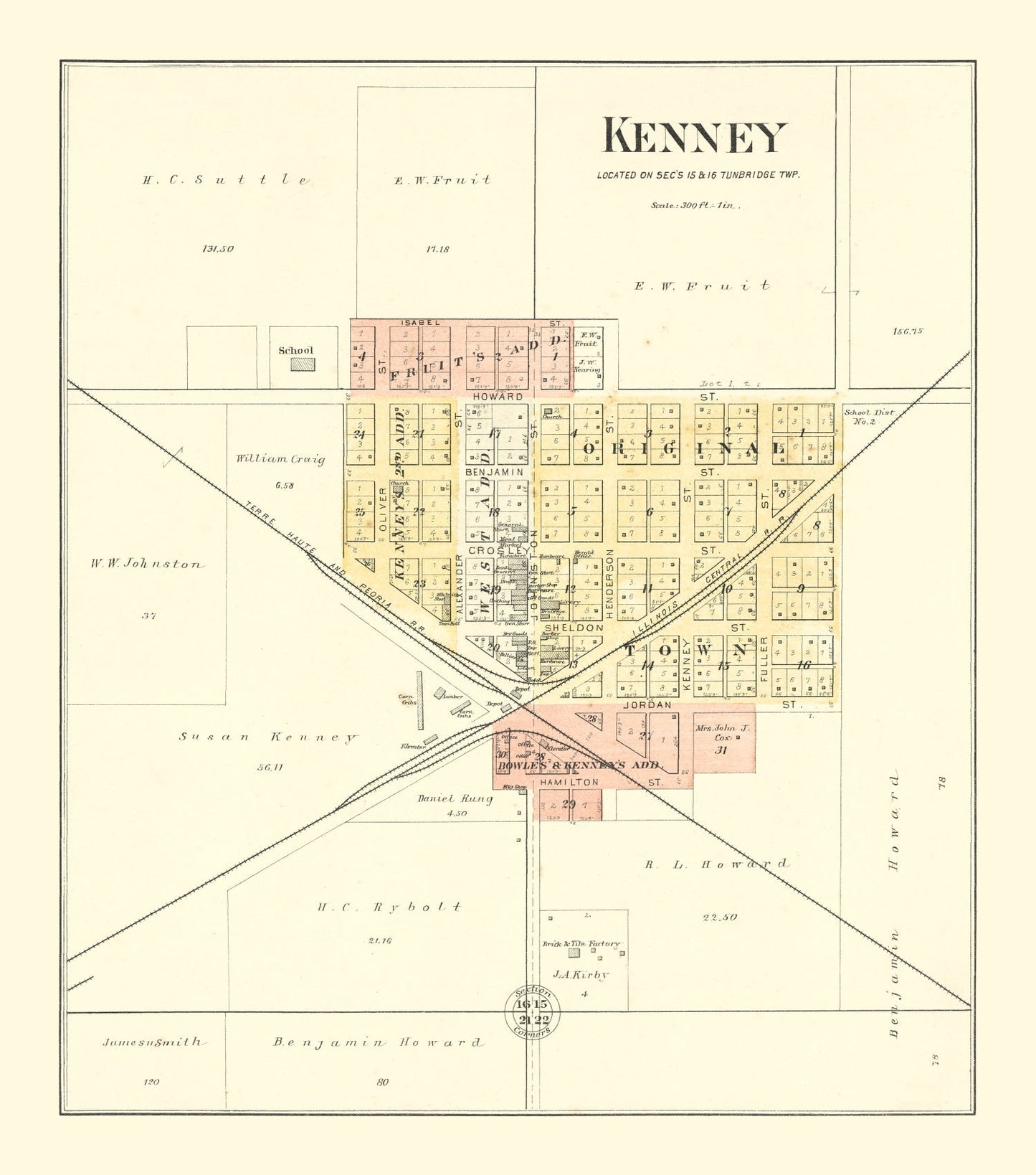 Vintage Map of Kenney, Illinois, 1894