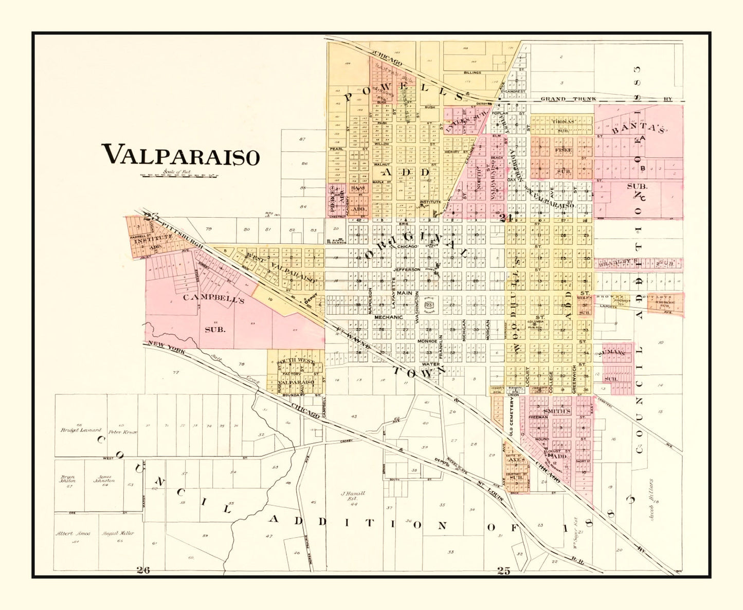 Vintage Map of Valparaiso, Indiana, 1895