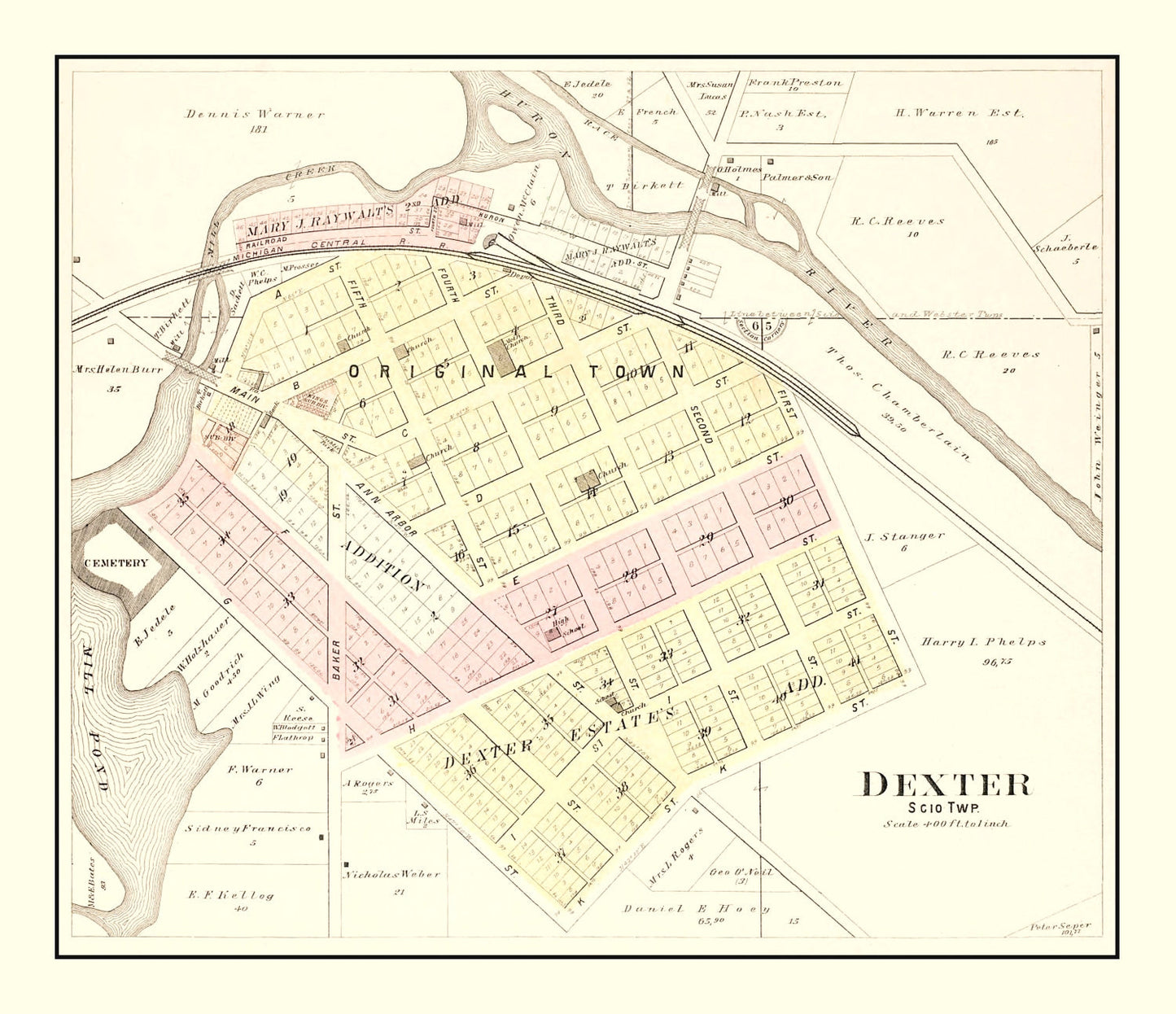 Vintage Map of Dexter, Michigan 1895