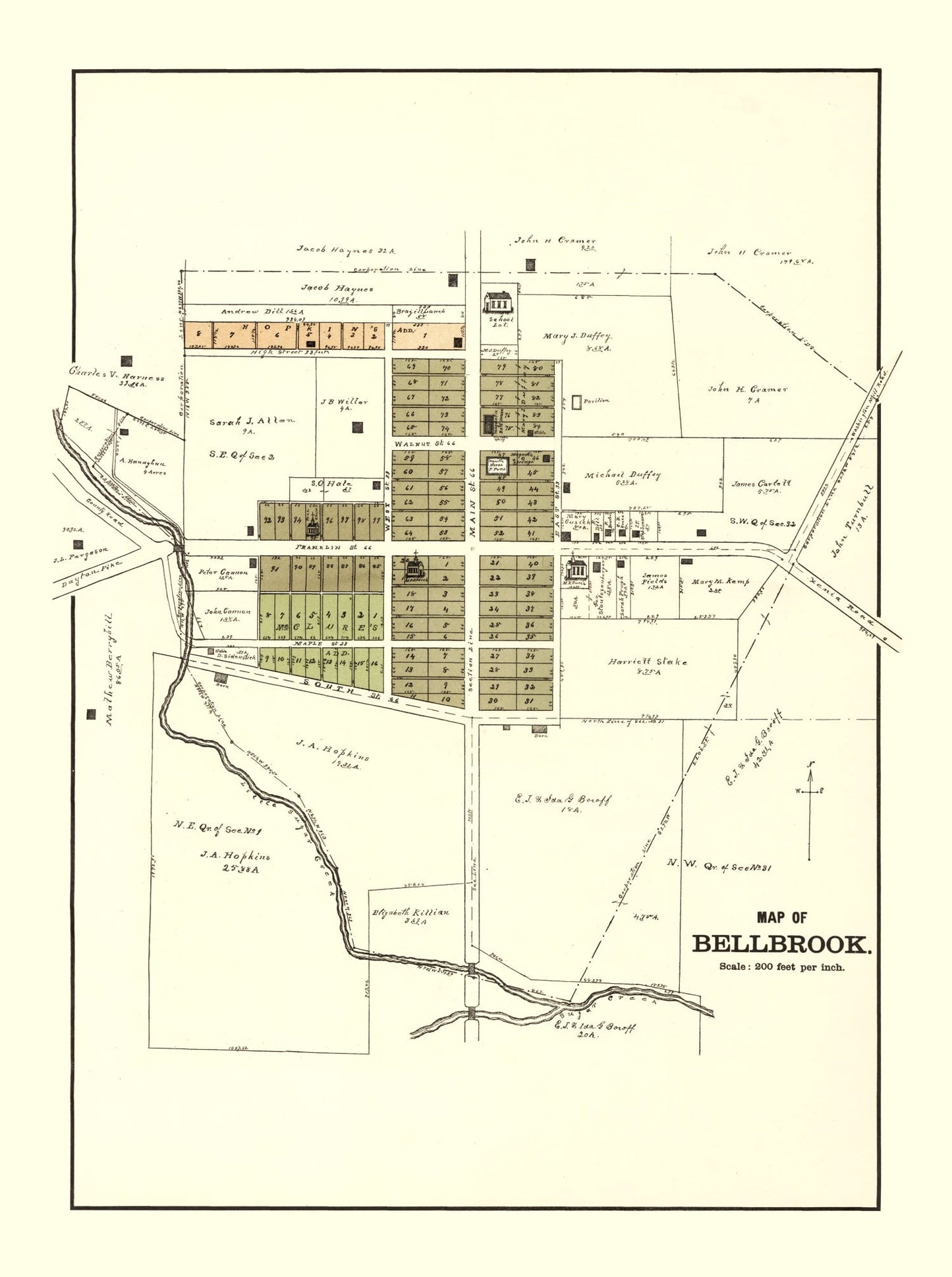 Vintage Map of Bellbrook, Ohio, 1896